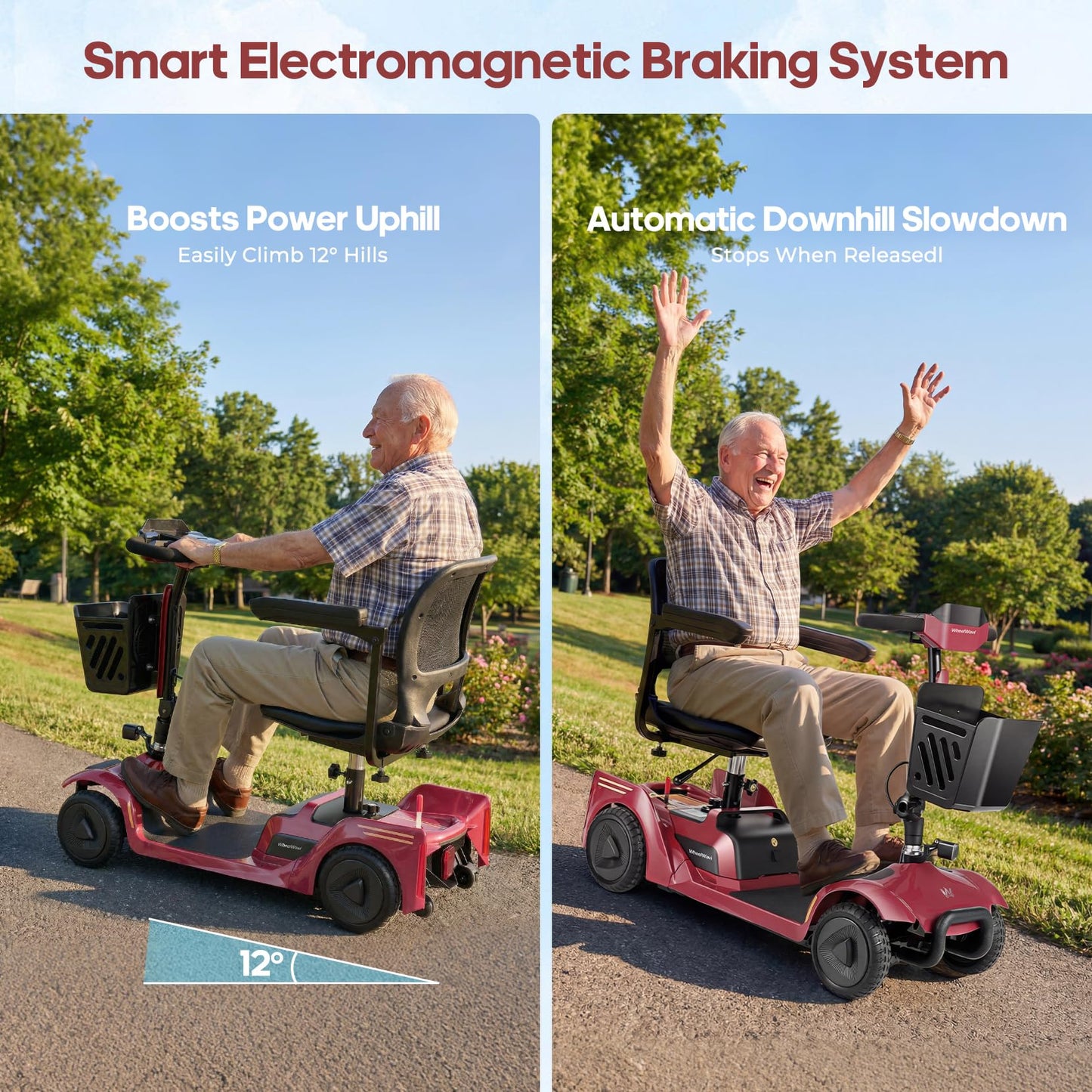 2026 New 4-Wheel Foldable Electric Mobility Scooter, Heavy Duty Portable Travel Scooter with NFC Keyless Unlock, 15 Miles Long Range, Removable Battery, Digital Display, 300 Lbs Weight Capacity, Red