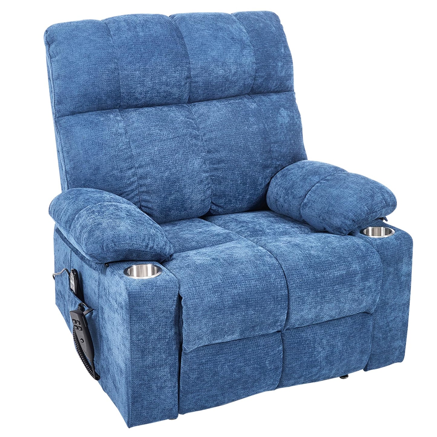 RHHVVR Oversized Recliner Electric Lift Chair, Power Lift Recliner for Big and Tall, 180° Lay-Flat and Assisted Standing, Extra Large Sofa with 8-Point Massage & Heating, Medium-Soft, Blue