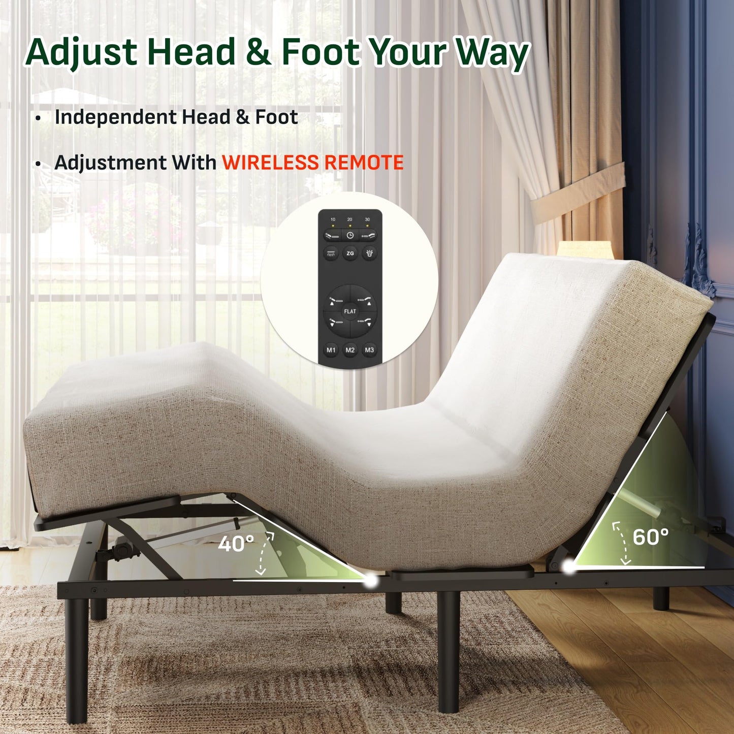 Softa Twin XL Adjustable Bed Frame, Zero Gravity, Independent Head & Foot Incline, Wireless Remote, Memory Position, 900 Lbs Heavy Duty, USB Ports, LED Night Light, Anti-Snore, Electric Bed Base
