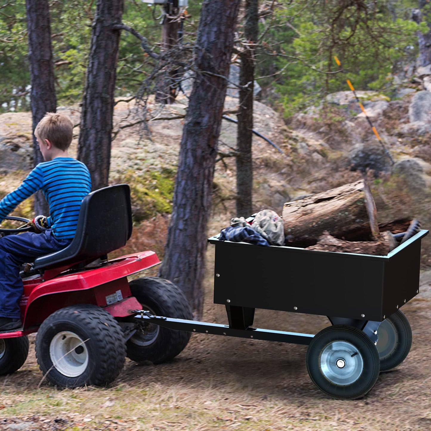 YITAMOTOR ATV Dump Trailer 350LBS, 8 Cu.Ft Tow Behind Utility Dump Trailer, Black Steel Utility Dump Cart for Garden & Yard Work, ATV/UTV Trailer Tow Behind Lawn for Riding Lawn Mower Tractor