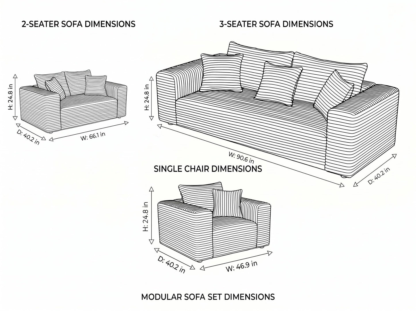 Trygoal 3-Pieces Sectional Boneless Couch Set for Living Room, Oversized Couch Including 3-Seater & 2-Seater & Single Chair, Deep Seat Sofa Set with Armrests & Pillows,No Assembly Required, Light Gray