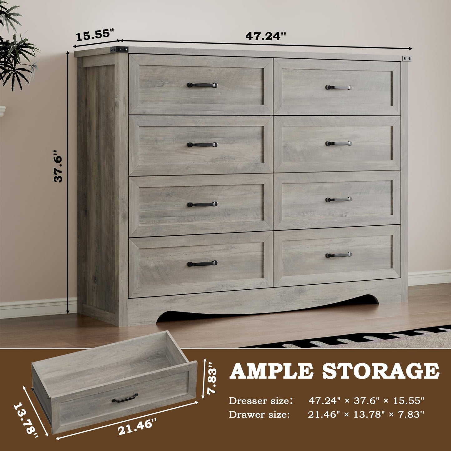 BORNOON 8-Drawer Dresser for Bedroom, Modern Wooden Chest of Drawers with Metal Handles, Anti-Tipping Design, Sturdy and Stable Storage Organizer for Living Room, Entryway, Home Office, Standard