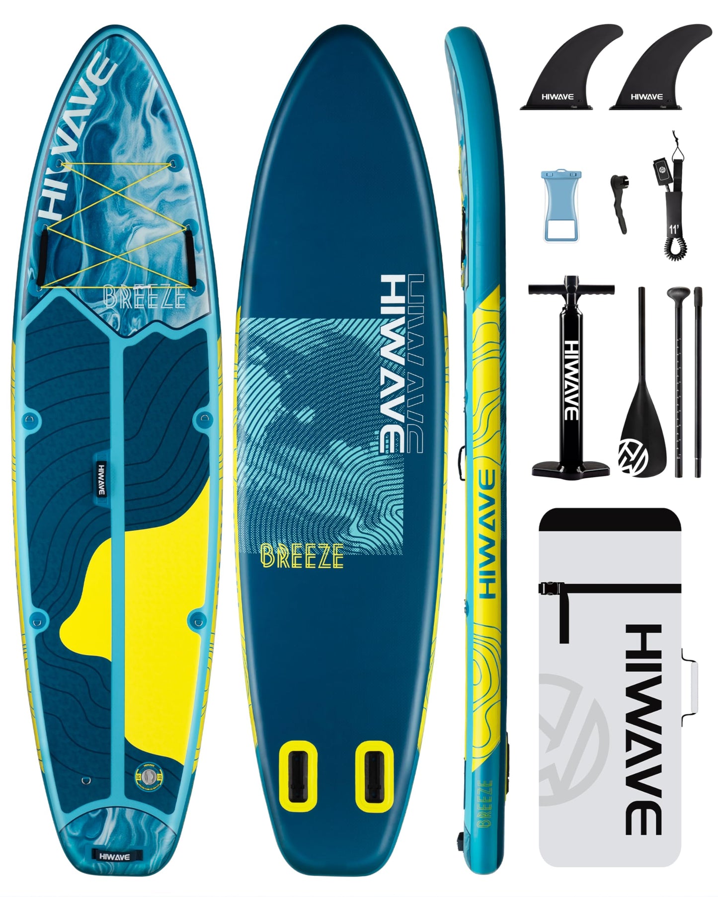 Hiwave Inflatable Stand Up Paddle Board 11’*34”*6” Sup Board,420lbs Capacity Adult&Youth Paddle Board, Pet Friendly for Ocean&Lake, w/Double Action Hand Pump Blue