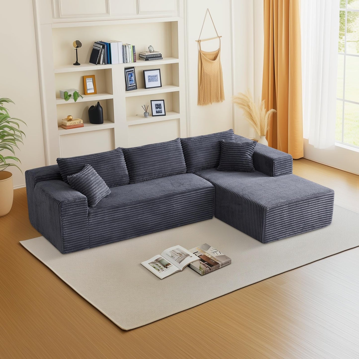 Trygoal 103” L Shaped Boneless Couch Cloud Modular Sectional Sofa, Memory Foam 3 Seater Couch with Oversized Chaise, Comfy Deep Seat Living Room Furniture Set, No Assembly, Dark Grey