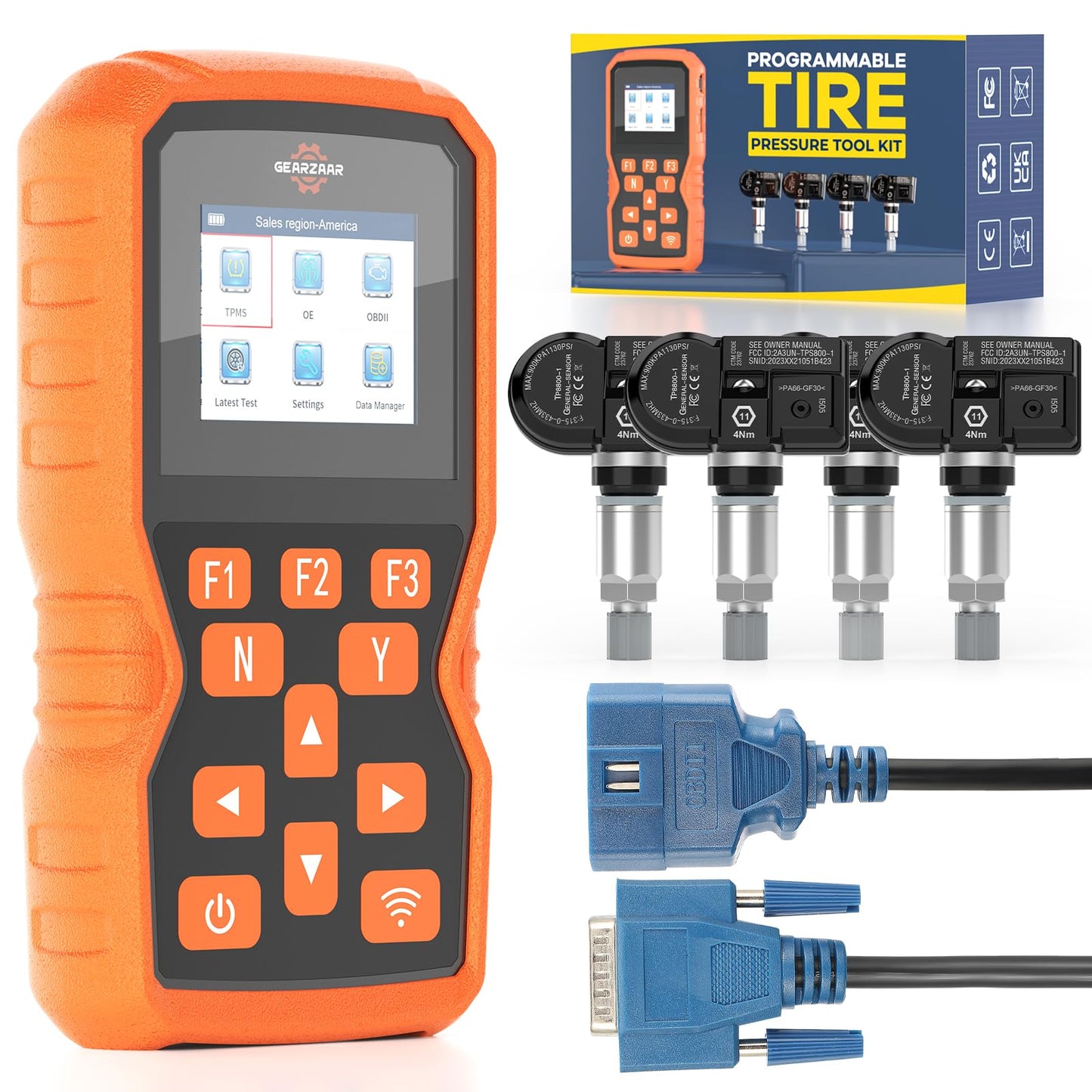 TPMS Programming Tool, Tire Pressure Monitor System Relearn Tool Set with 4 Pack 315MHZ+433MHZ Metal Programmable Sensor, Original Sensor ID Cloning, Reset/Activate/Relearn Sensors XTP-SP820