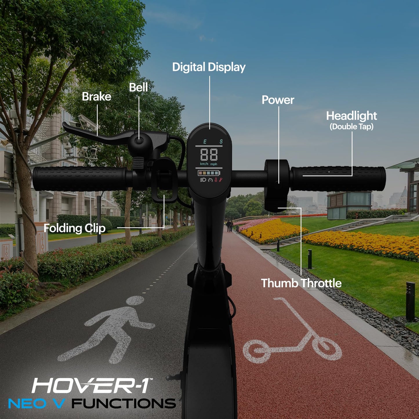 Hover-1 Neo V Foldable Electric Scooter with 250W Rated Brushless Motor, 16 mph Max Speed, 6.5” Wheels, 9 Mile Range Commuting Scooter for Kids & Teens
