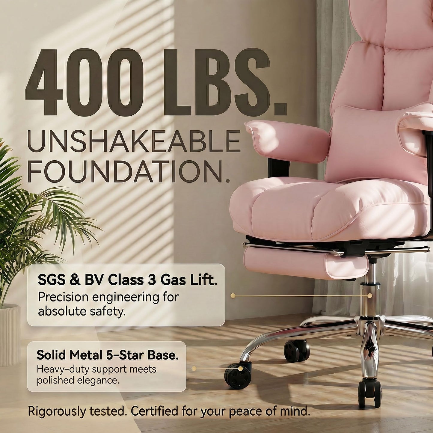 Efomao Big and Tall Office Chair 400lbs - Heavy Duty Reclining Desk Chair with Footrest, Spacious High Back PU Leather Executive Chair, Double-Layer Spring Support, Pink