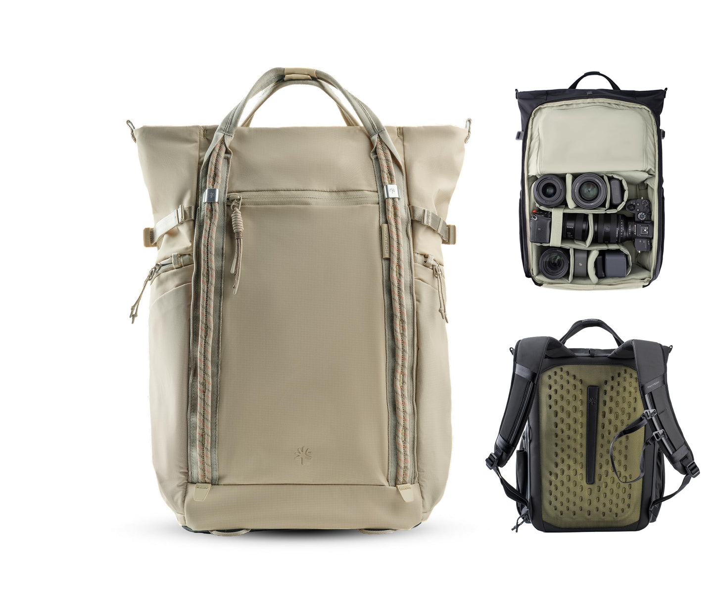 PGYTECH OneGo Roamer Tote Camera Backpack, 18L Water-Resistant Dual Carry Tote Bag for DSLR/Mirrorless Cameras, DJI Mavic Drone, 15" MacBook Air, Tripod Holder, Side/Top Access - Sand Khaki