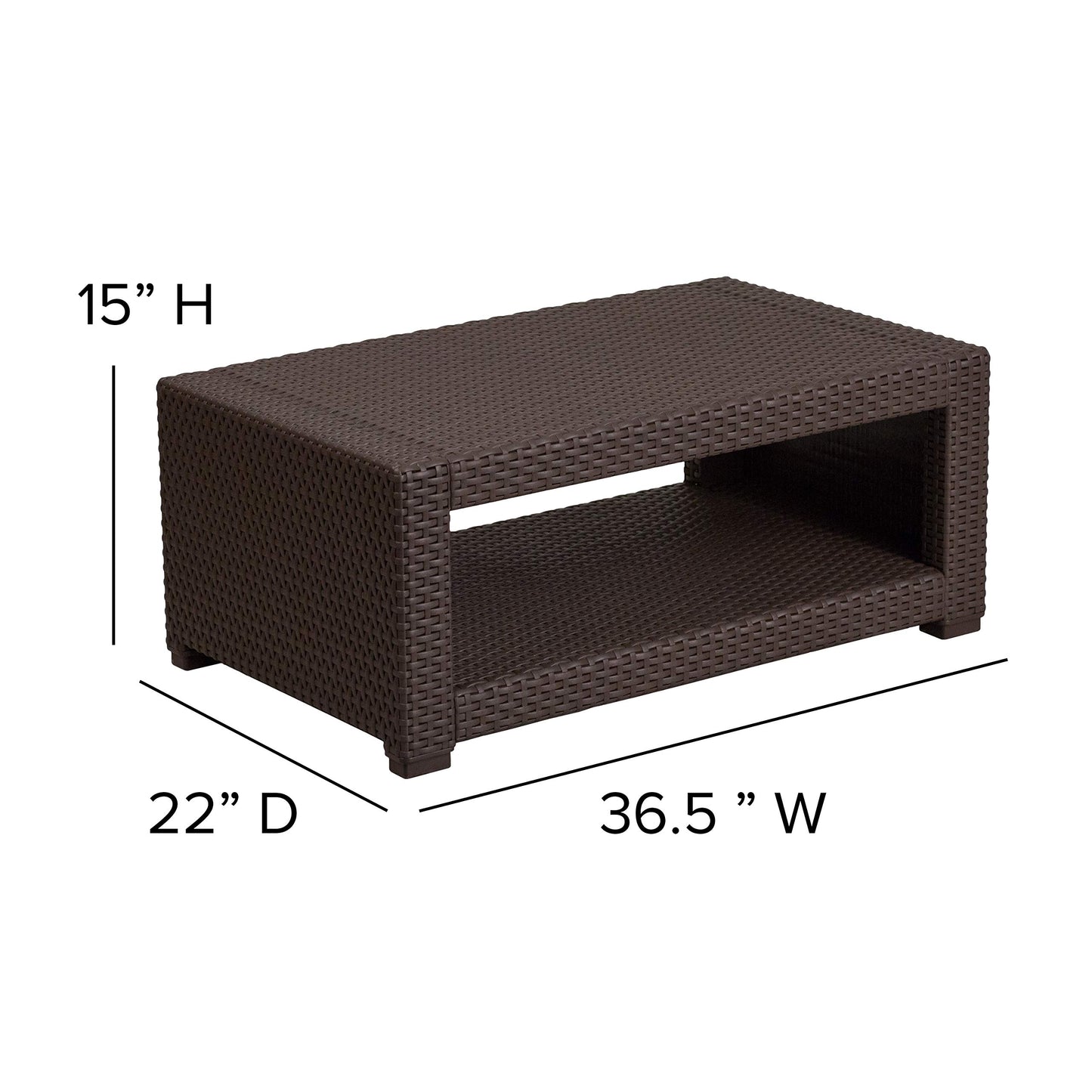 Flash Furniture 4 Piece Outdoor Faux Rattan Chair, Sofa and Table Set in Chocolate Brown