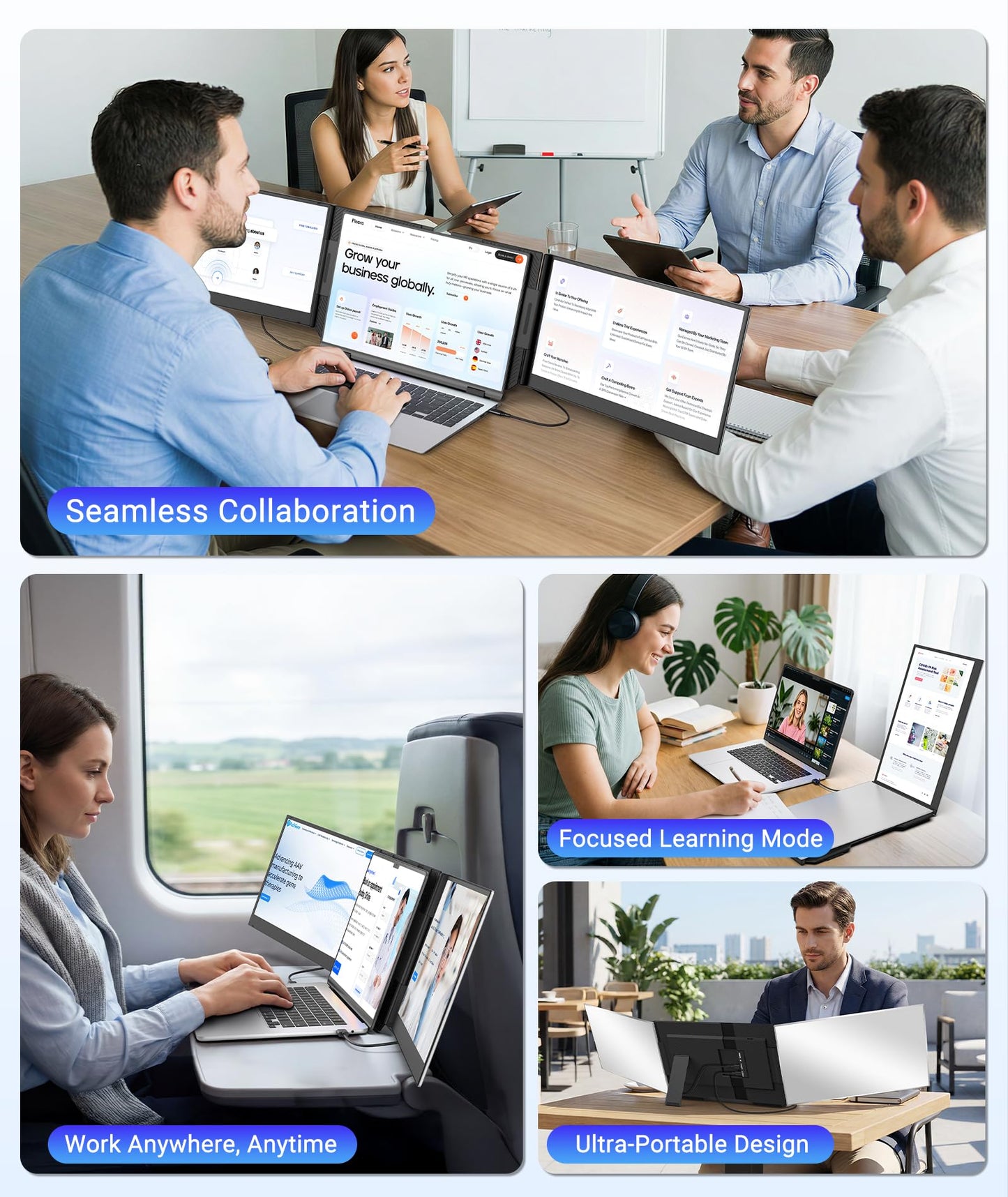 Synnov 15.6“ Laptop Screen Extender, 1080P FHD Ultra Light & Portable Triple Monitor for Laptops, Fit for 12"-17.3" Laptops, Plug & Play Travel Monitor Extender Compatible with Wins/MacOS/Chrome