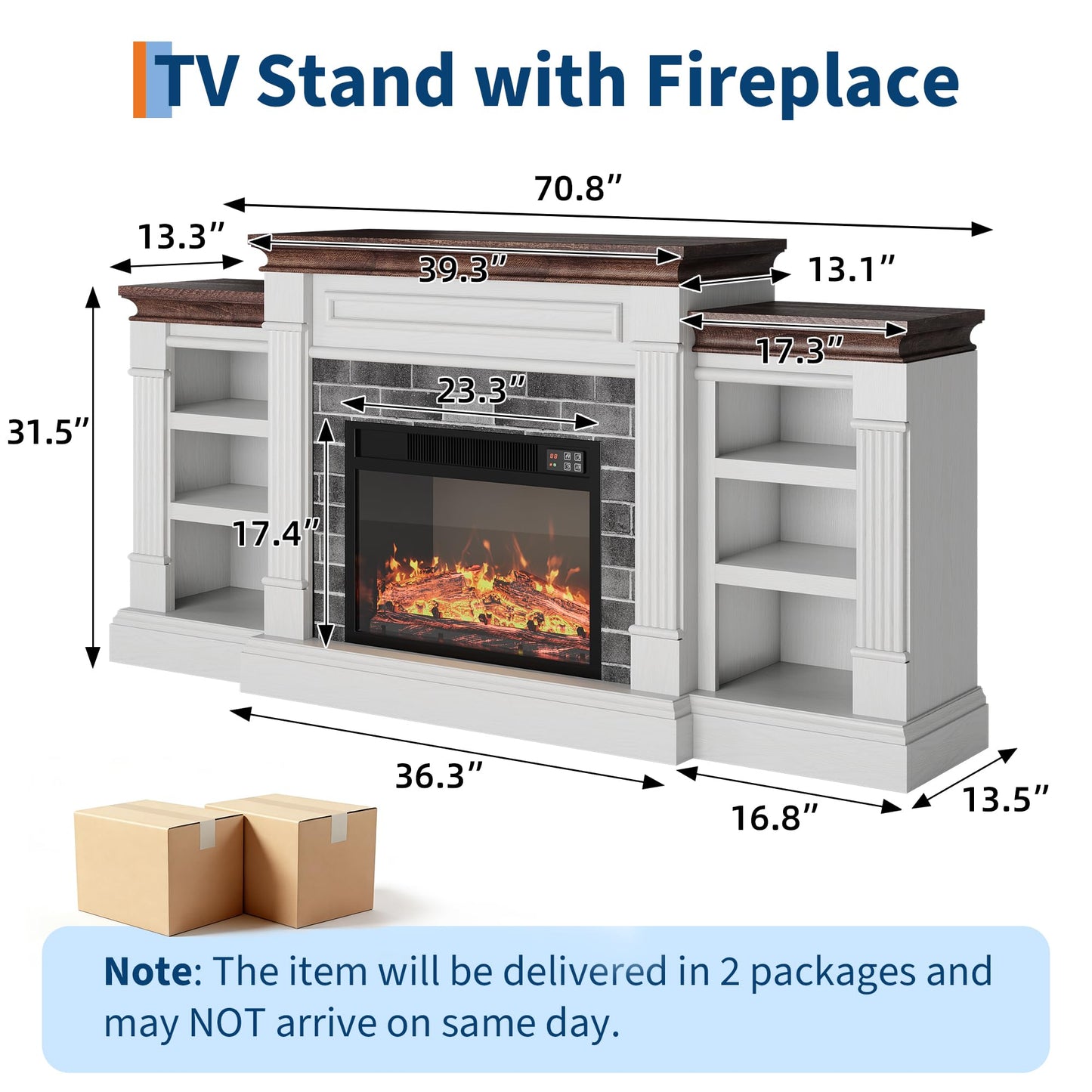 GarveeHome 71'' Fireplace TV Stand with 23'' Electric Fireplace, Mid Century TV Console, Entertainment Center with Storage for Living Room, Bedroom