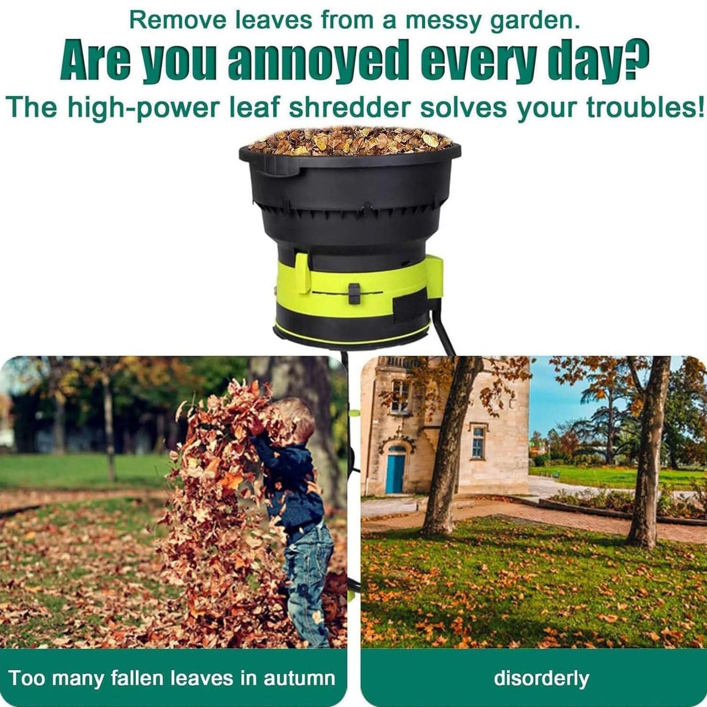 Electric Leaf Mulcher Compost Shredder,2500W Garden Leaf Crusher with Wheels and Storage Bag,8000rpm Electric Chipper,for Yard Cleanup, Composting,Powercord×30m