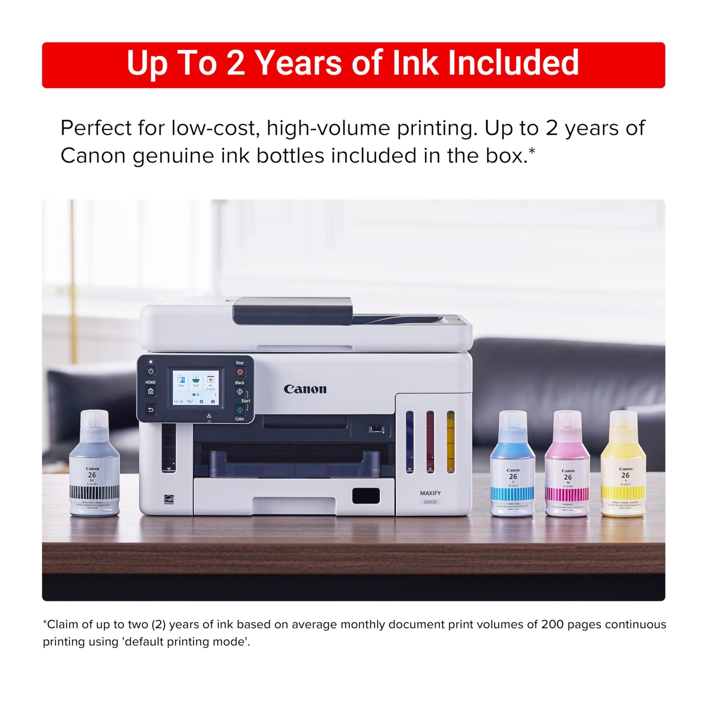 Canon Megatank GX6120 Wireless All-in-One Printer, Print, Scan and Copy, with 2.7" LCD Touch Screen and Auto Document Feeder, White