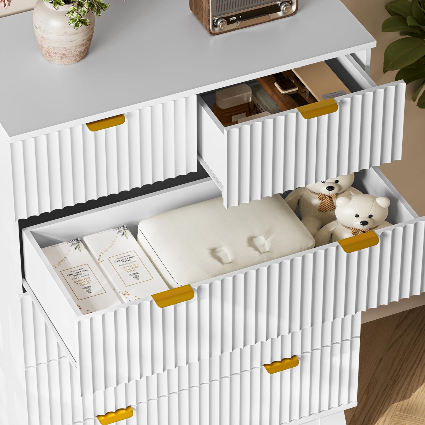 BORNOON 46" Tall Dresser for Bedroom, 6-Drawer Fluted Chest of Drawers, Modern Wood Highboy with Deep Storage, Metal Slides and Handles, Anti-Tip Kit, Vertical Clothes Organizer for Apartment, Nursery
