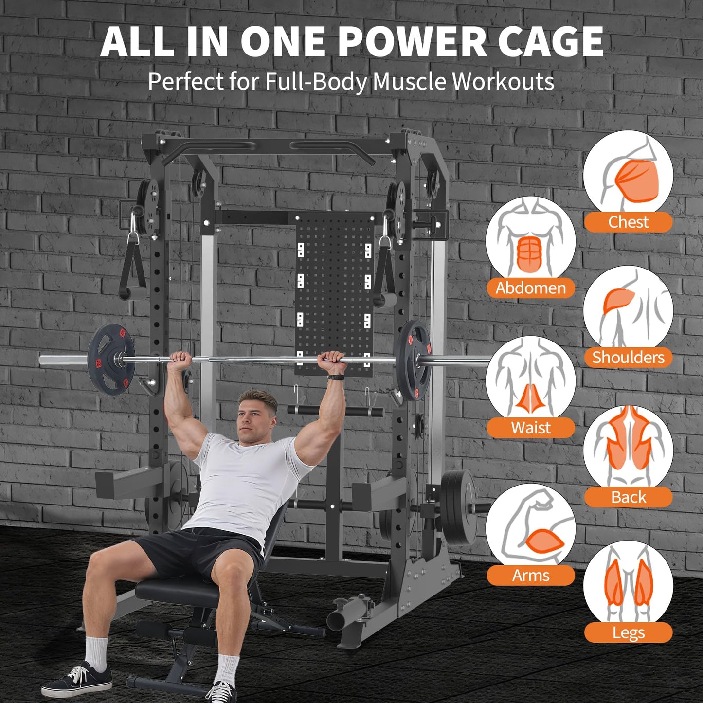 Power Cage, 2000LB Power Rack with Independent Dual Pulley System, Multi-Function Home Gym Workout Machine for Maximum Stability & Strength Training