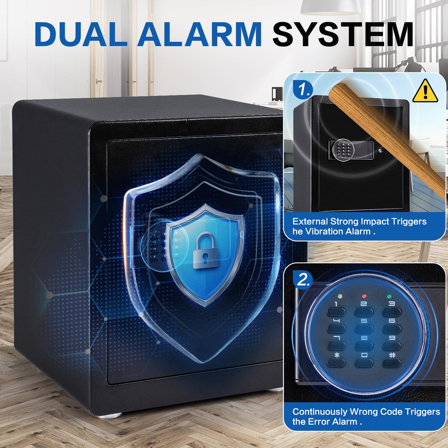 Safe Box, 1.9 Cubic Feet Security Home Safe Box, W/Electronic Digital Keypad, Dual Alarm System, LED Light, Adjustable Shelf, for Money,Documents, Jewelry, Home, Hotel Use, 15"D x 12.2W" x 17.7"H