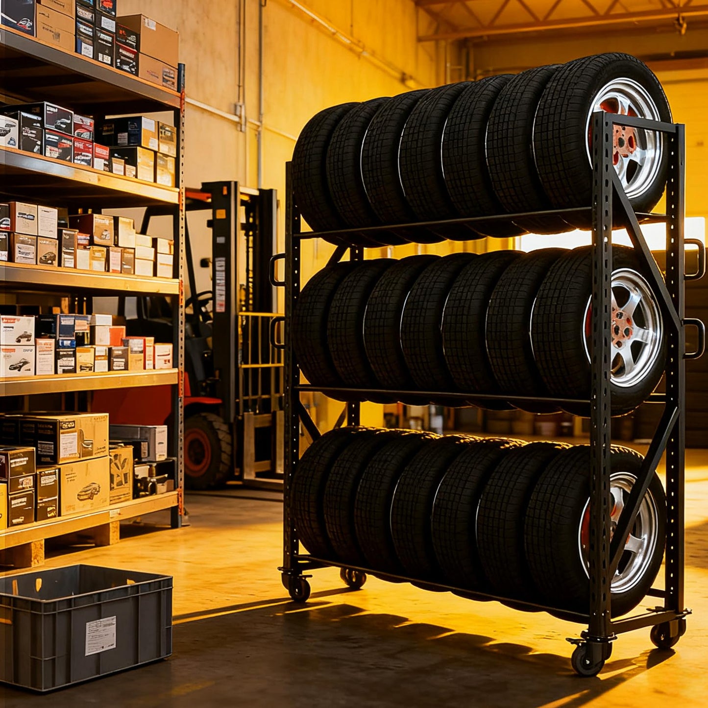 ZUIWAN Large 83" H 3-Tier Rolling Tire Rack for Garage - Heavy Duty 2200LBS Capacity Adjustable Metal Tire Storage Rack with 4 Self-Locking Casters