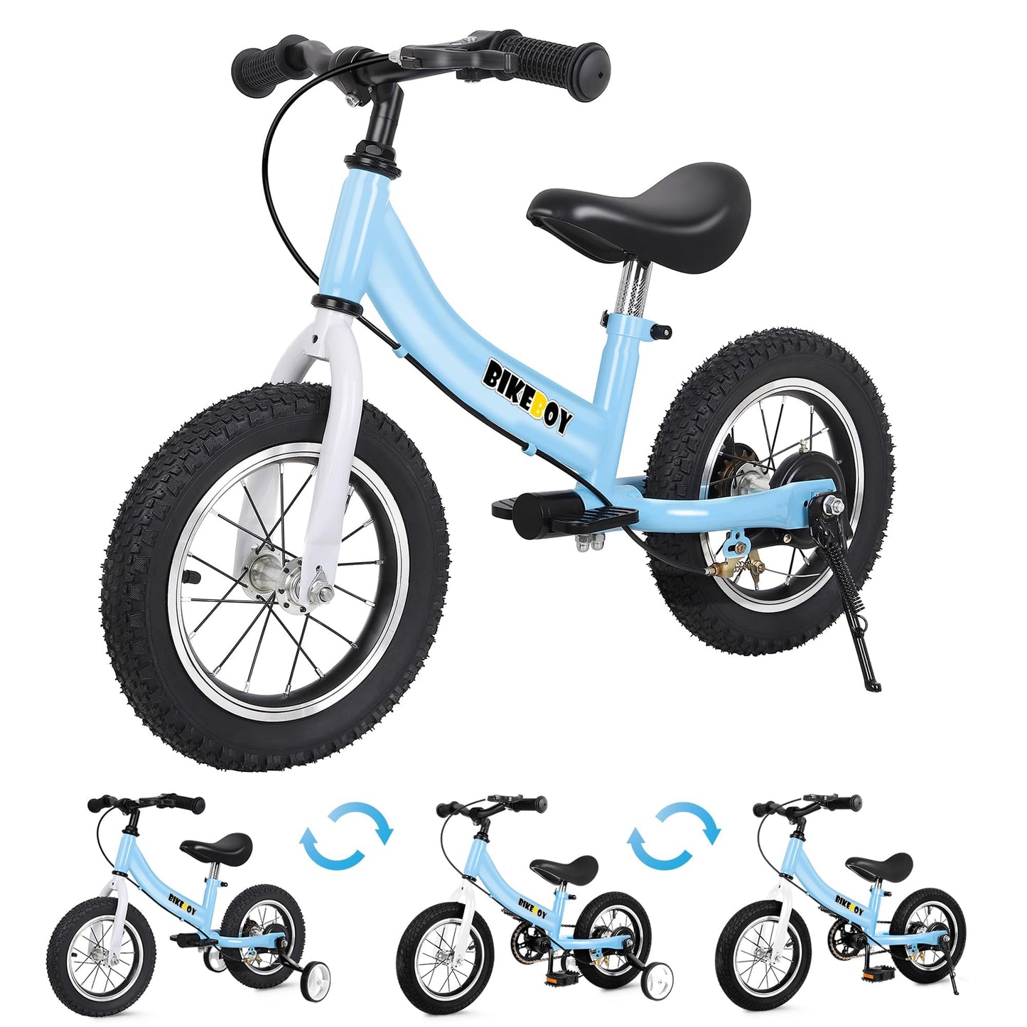 bikeboy Balance Bike 3 in 1,The Dual Use of a Kids Balance Bike and Toddler Bike, for 2 3 4 5 6 7 Years Old -12 14 16 Inches with Training Theory, Brake, Pedal
