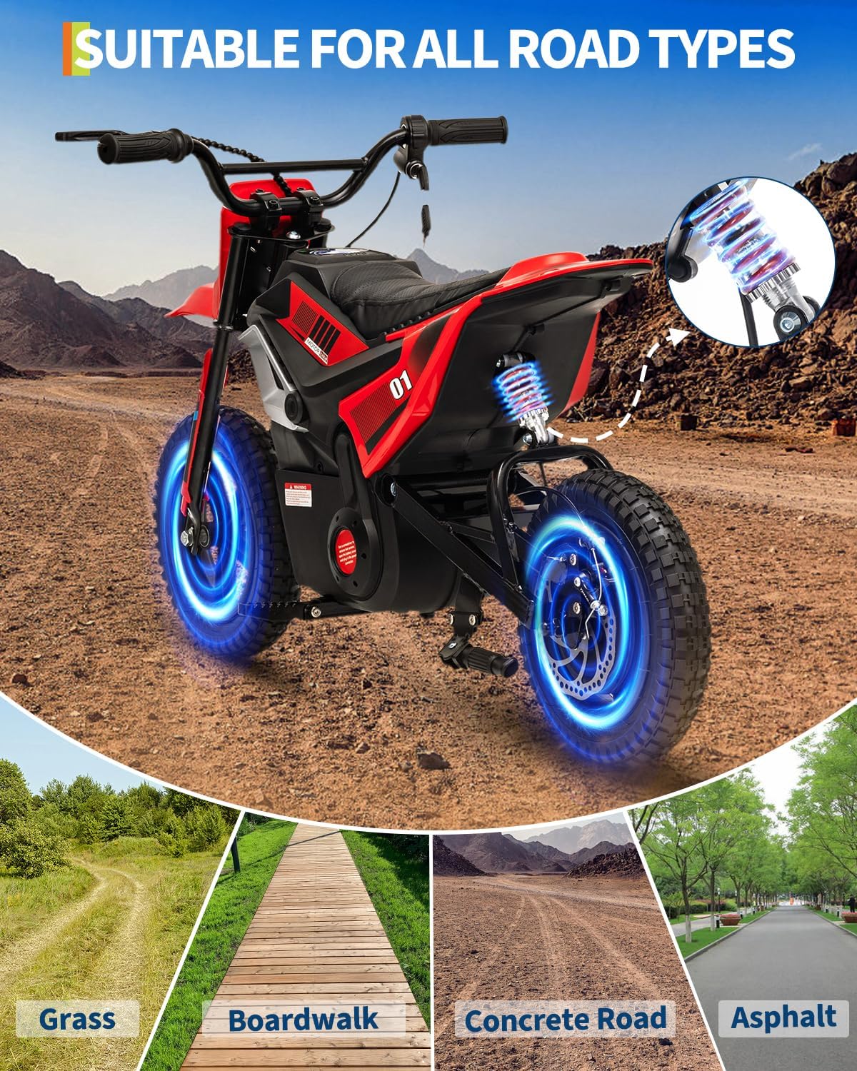 GarveeLife Electric Dirt Bike for Teens, 12" Fat Tire 350W Electric Motorcycle with 24V Battery, 14MPH Top Speed, 130 LBS Max Load, Mini Dirtbike for Kids, Mountain Off-Road Bike Fit Age 10+