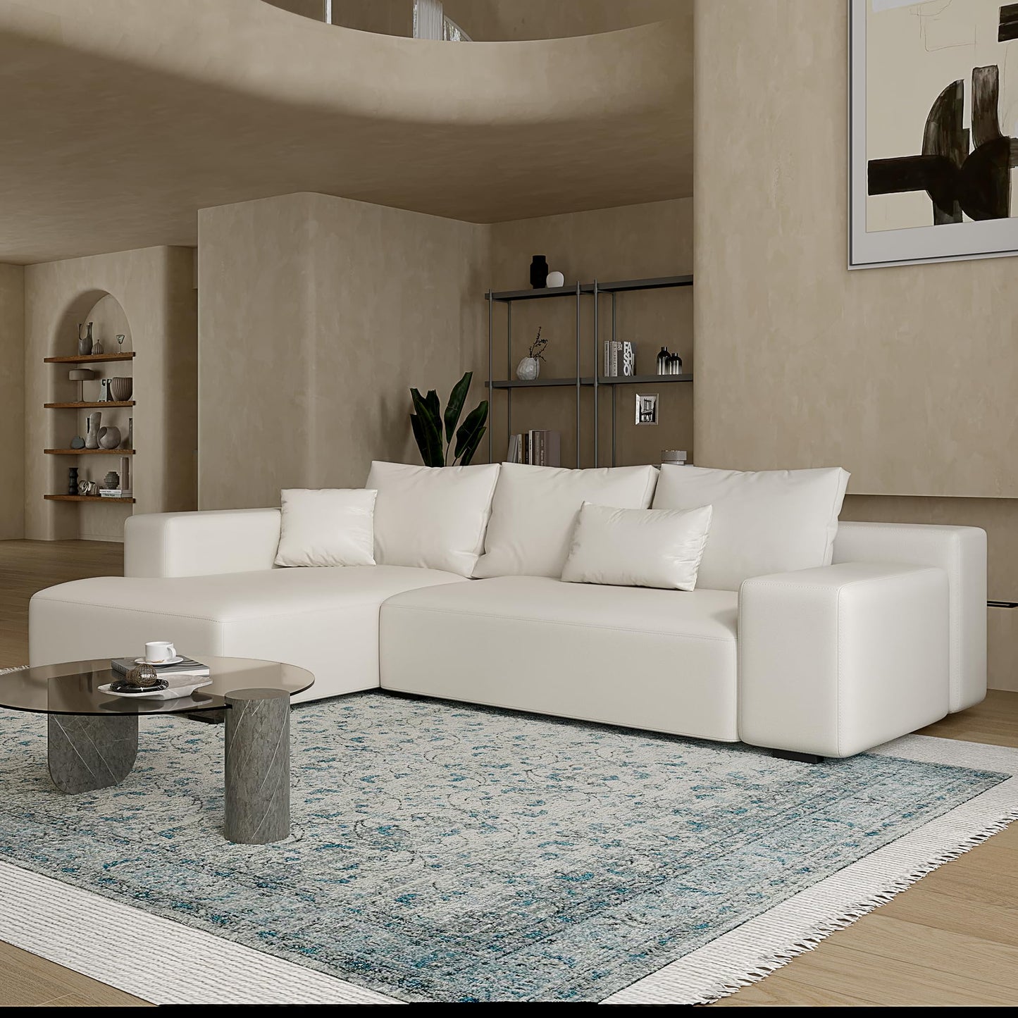 Acanva Modern Oversized Modular L Shaped Sectional Sofa Set for Living Room, Minimalist Style Comfy 4-Seat Corner Couch, Left Chaise, Vegan Leather