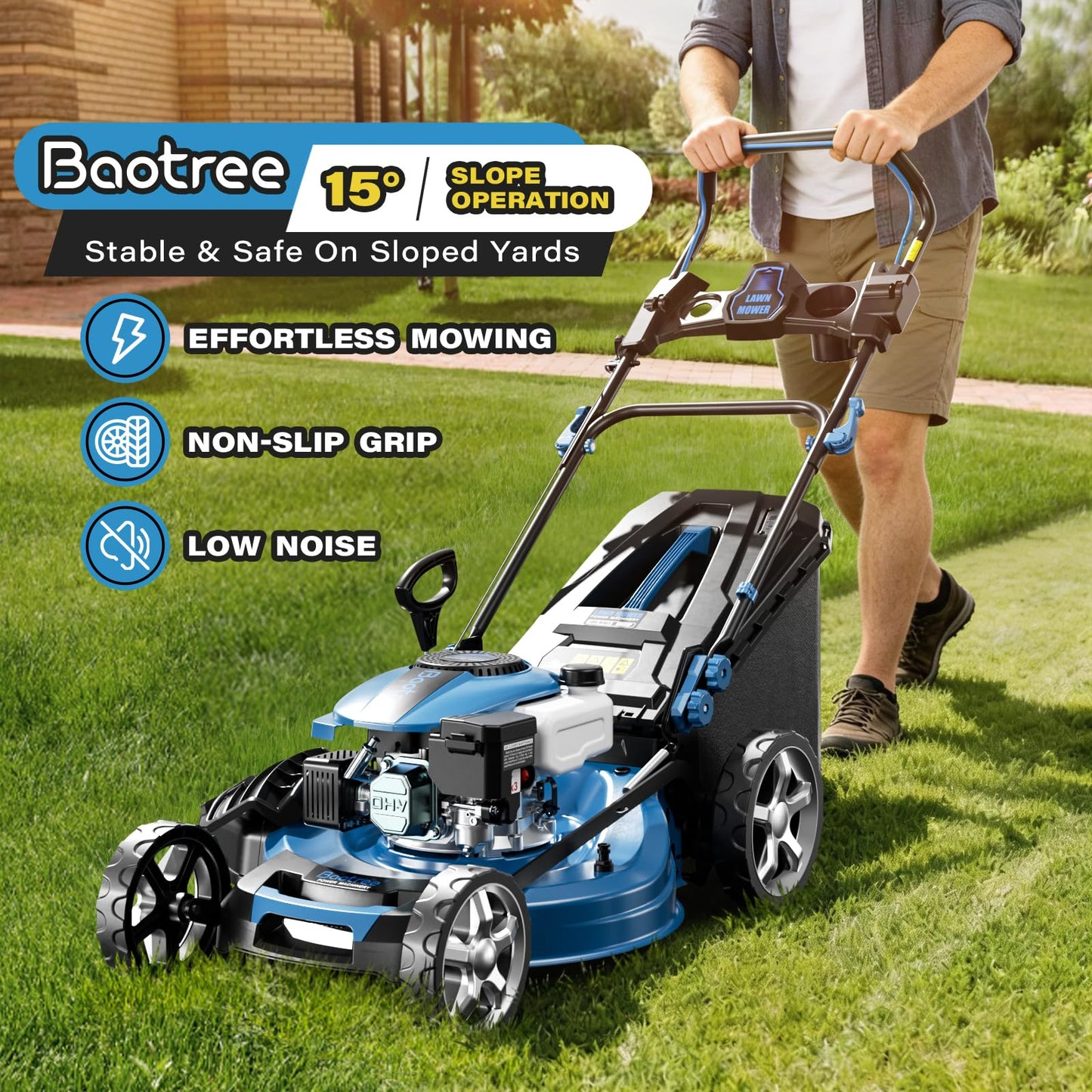 Gas Powered Push Lawnmower, 21-Inch Cutting Deck, 201cc 4-Cycle Engine, 7 Levels Adjustable Cutting Height, 3-in-1 Functions (21-inch-201cc)