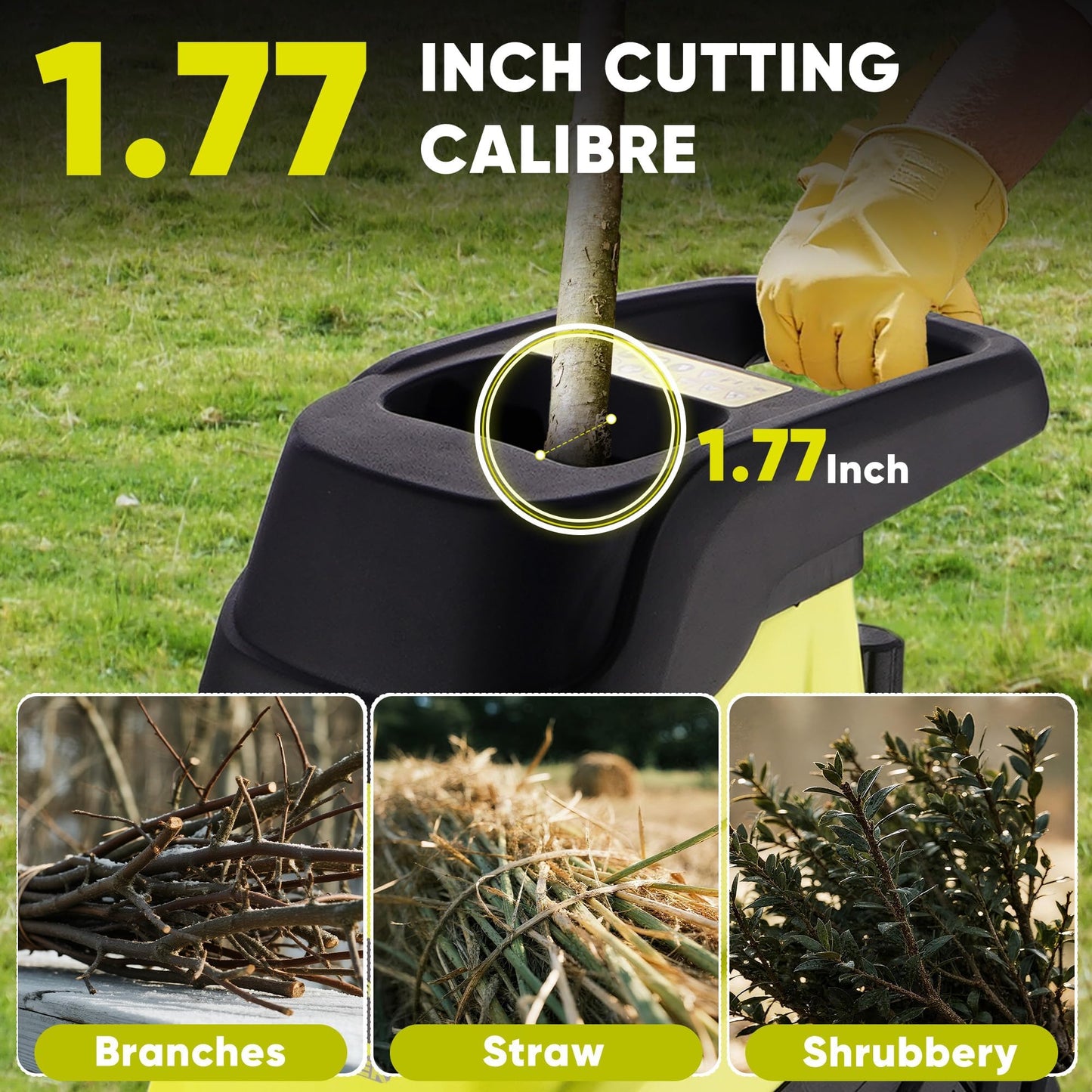 Dkenicor Wood Chipper Shredder,1800W Cutting Diameter of 1.77 inch with 10 Gallon Collection Bin 15-Amp Electric Wood Chipper Shredder for Quick Cleanup Ideal for Branches, Garden Waste, Green