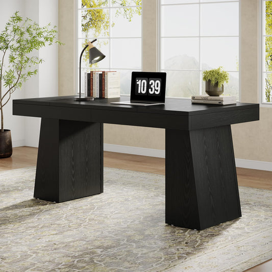 Tribesigns 55" Executive Desk, Wooden Office Desk with Double Pedestal, Modern Simple Computer Writing Table for Home Office, Black