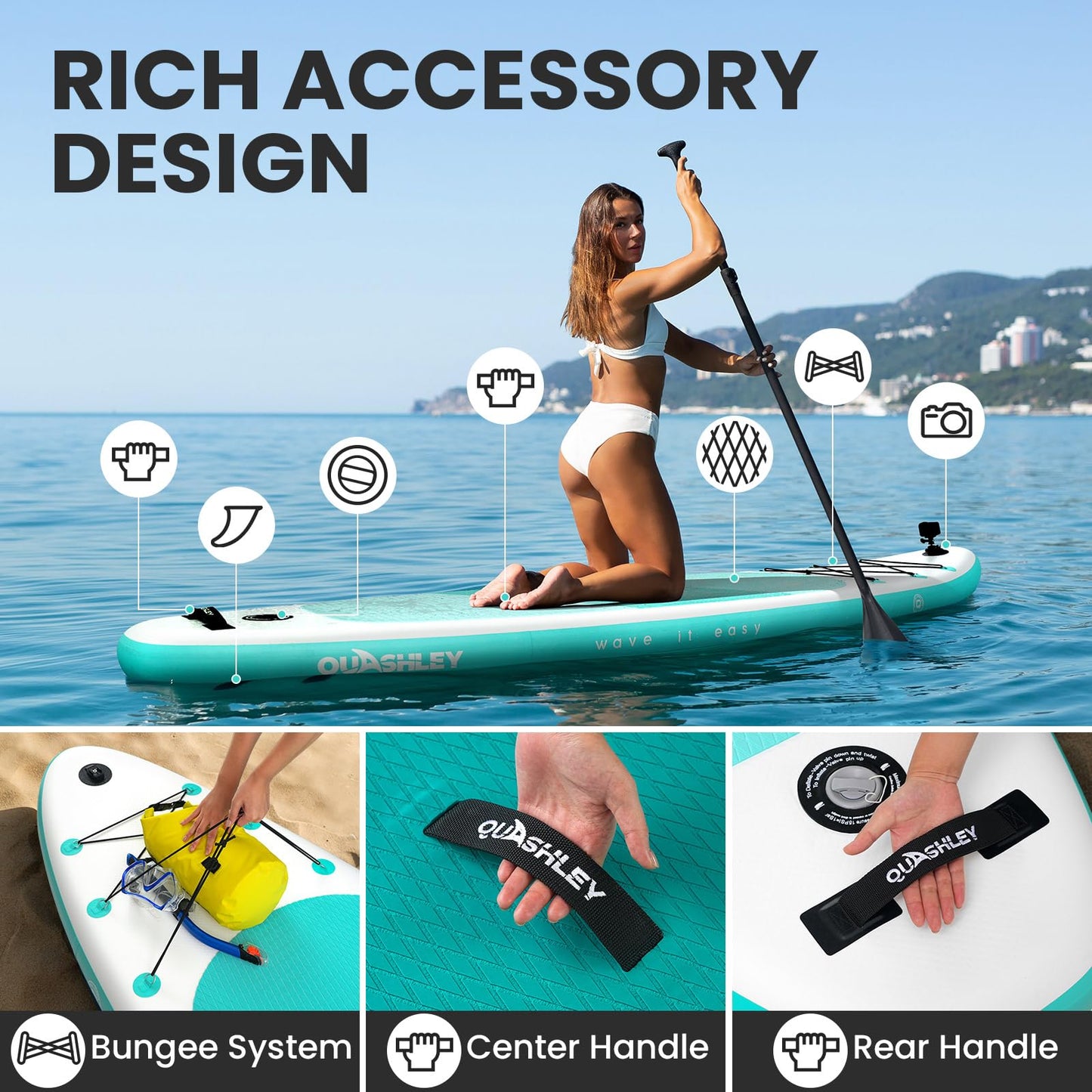 Quashley All-Around Inflatable Paddle Board 10'6" SUP for Adults & Kids,Family Stable Paddleboard,Beginner Friendly Full Kit with Backpack/Hand Pump/Leash Blue