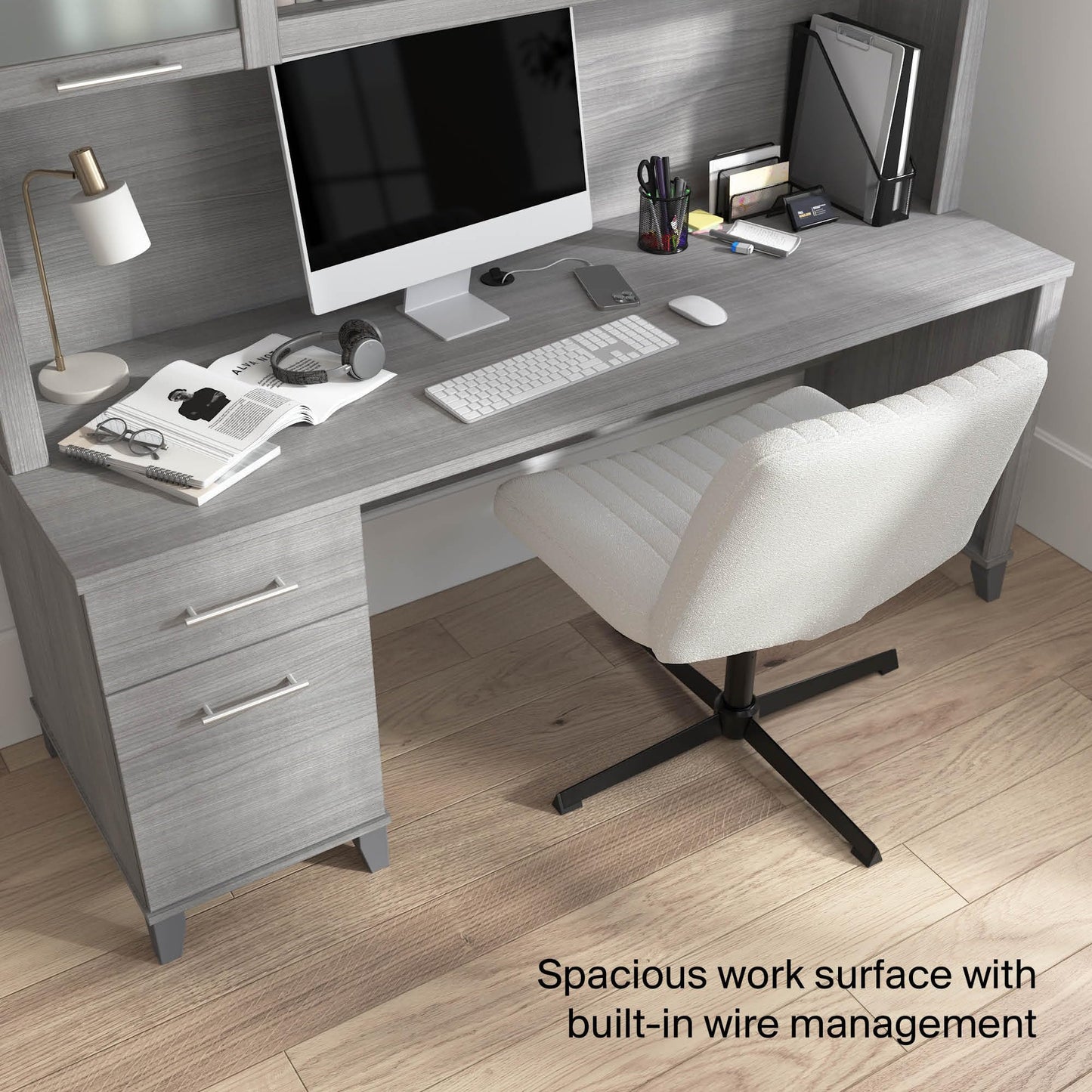 Bush Home 72-Inch Office Desk with Drawers and Hutch, Computer Desk with File and Box Drawers, Shelves and Storage Cabinet, Home Office Workstation, Somerset Collection, Platinum Gray