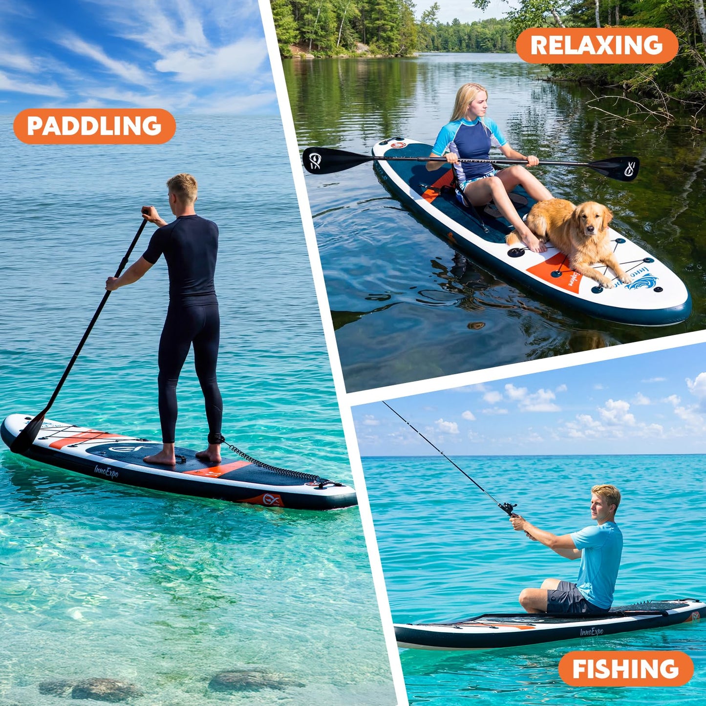InnoExpo Inflatable Stand Up Paddle Boards with Premium Accessories, Wide Stable SUP Paddle Board Design, Non-Slip Comfort Deck for Youth & Adults (Dark Teal/Kayak Seat, 11'x33''x6'')
