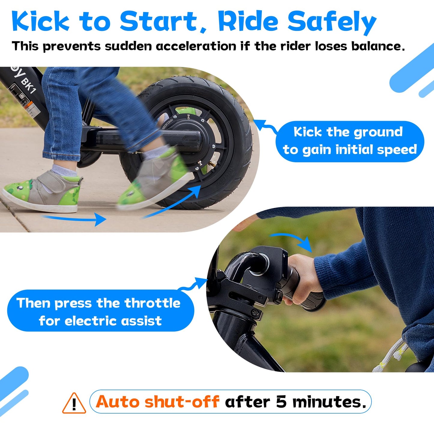 Hiboy BK1 Electric Balance Bike for Kids, 12 Inch Tires, 150W Peak Motor, Adjustable Seat, 21.6V/2.6Ah Battery, Electric Bike for Kids Ages 3-5
