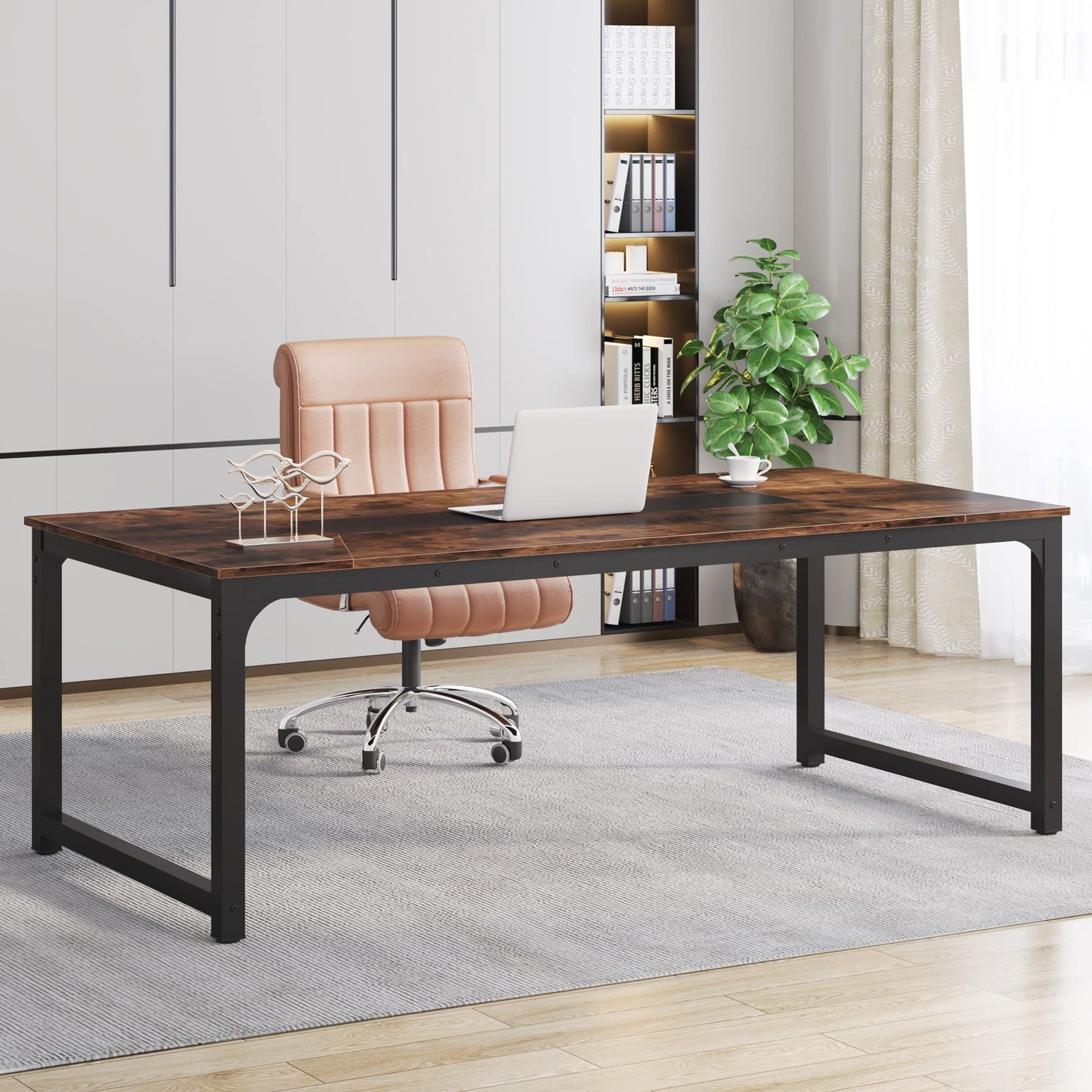 Tribesigns Modern Computer Desk, 78.7 x 39.4 inch X Large Executive Office Desk Computer Table Study Writing Desk Workstation for Home Office,Rustic/Black