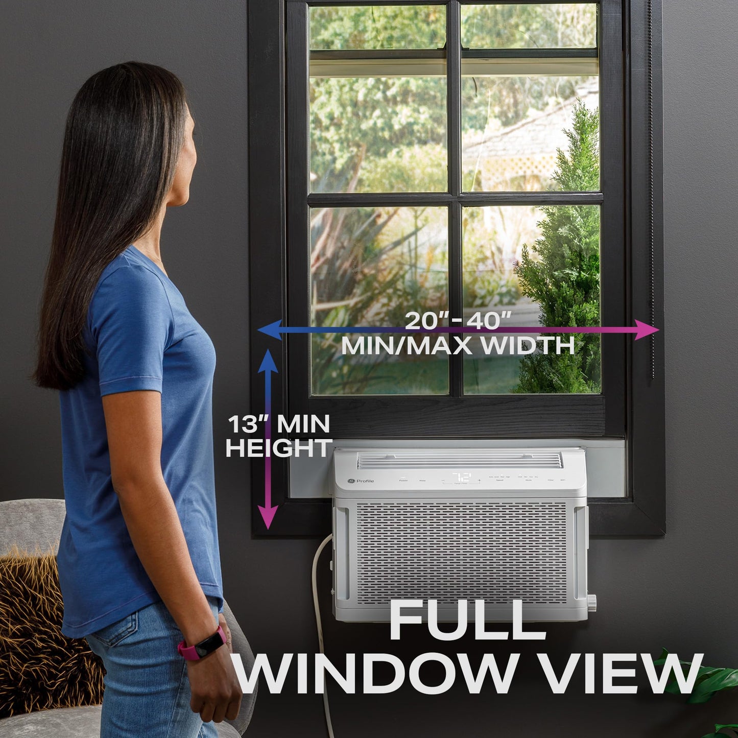 GE Profile ClearView Window Air Conditioner Unit, 8,300 BTU, Energy Efficient Cooling up to 350 sq ft., Ultra Quiet, SMART Home Capable, Includes Remote, White