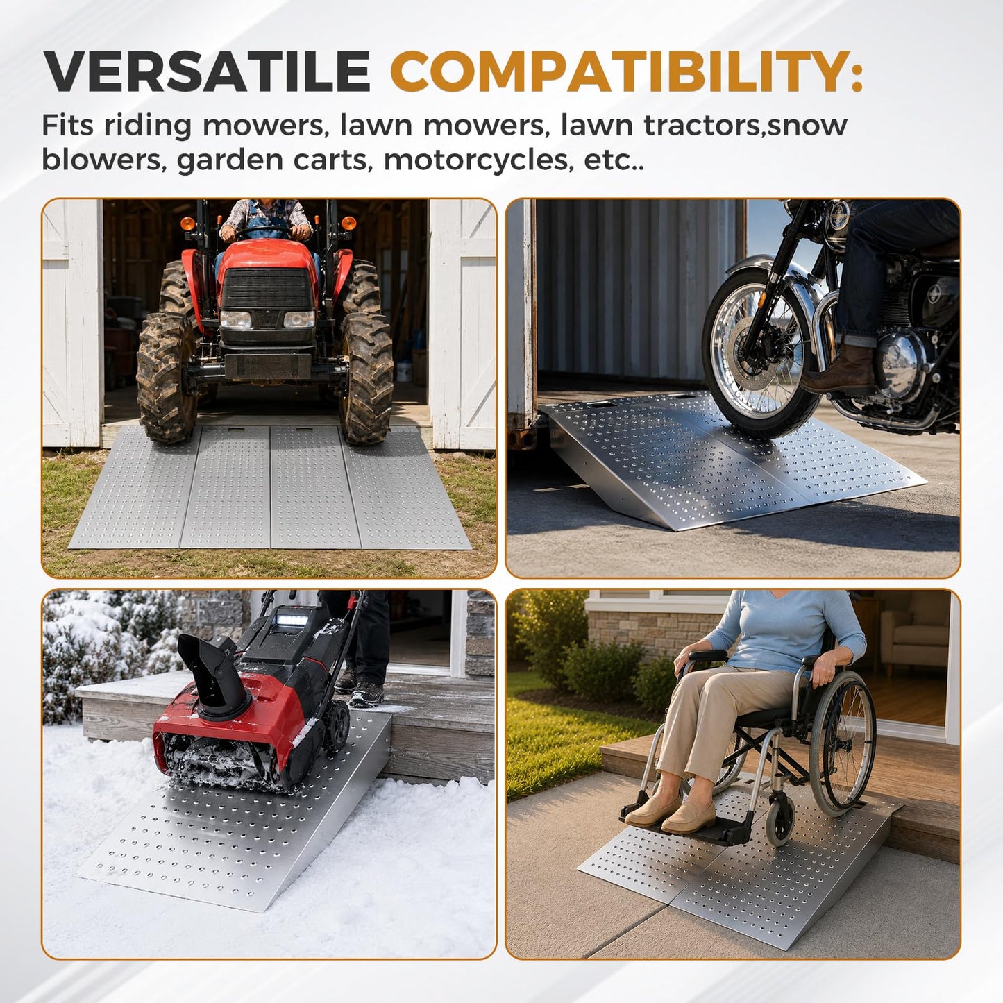 Heavy-Duty Shed Ramp for Riding Mower & Motorcycle, 1500lbs Aluminum Loading Ramp for Lawn Mower, ATV, Zero Turn, Snow Blower, Garden Cart, Anti-Slip Punch Plate Ramp for Shed Entrance, 1PC (2)