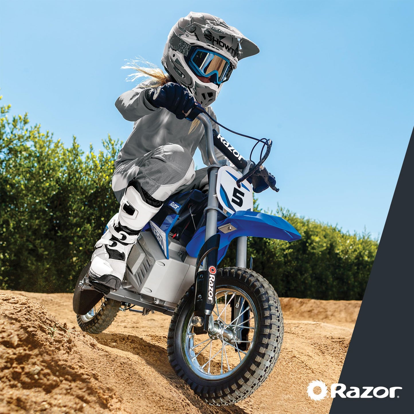 Razor MX350 Dirt Rocket Electric Bike for Kids Ages 8+, 140 lb Max Weight, Blue – 24V Battery, Up to 14 Mph, 30-Min Ride Time on High Speed, Twist-Grip Throttle, Spoked Wheels w/ 12” Pneumatic Tires
