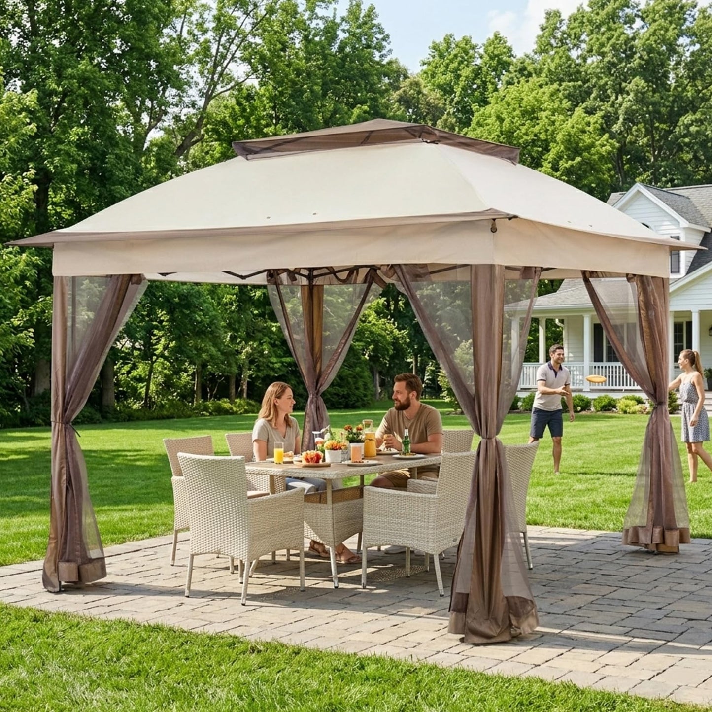 COOS BAY 11x11 Pop Up Gazebo with Mesh Netting, Instant Outdoor Canopy Tent, Water Resistant Shelter with UPF 50+ UV Protection, 121 Sq Ft Coverage, Beige