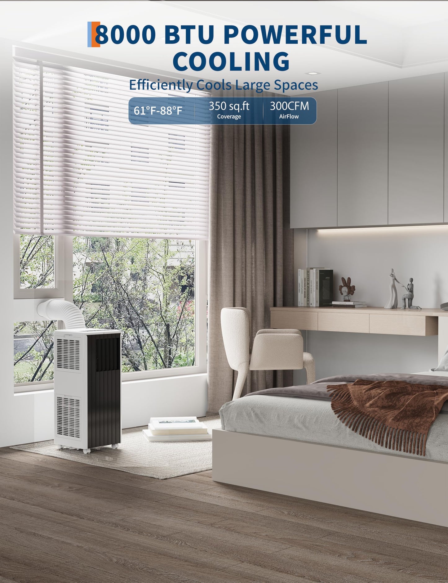 Garvee 8000 BTU Portable Air Conditioner, Complete Window Kit & Remote Included - Easy Setup, Cools 350 Sq. Ft Rooms, 24-Hr Timer, Sleep Mode, Quiet Operation, Black