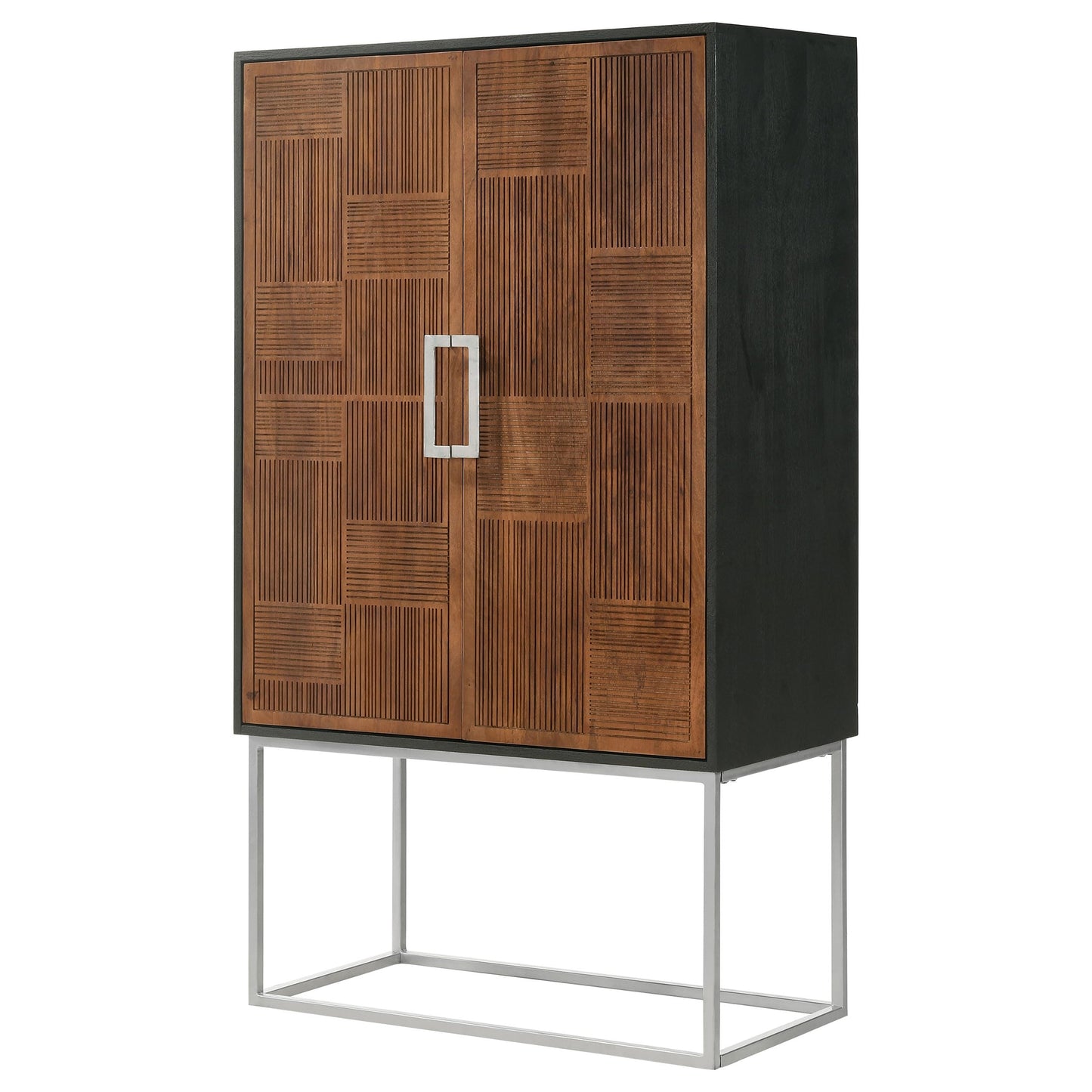 Coaster Home Furnishings - Borman - Wood and Metal - 2-Door Home Bar Cabinet with Wine Bottle Storage, Drawer, and Fixed Shelves - Dining Room & Living Room - 36-Inch - Walnut and Black - 950318