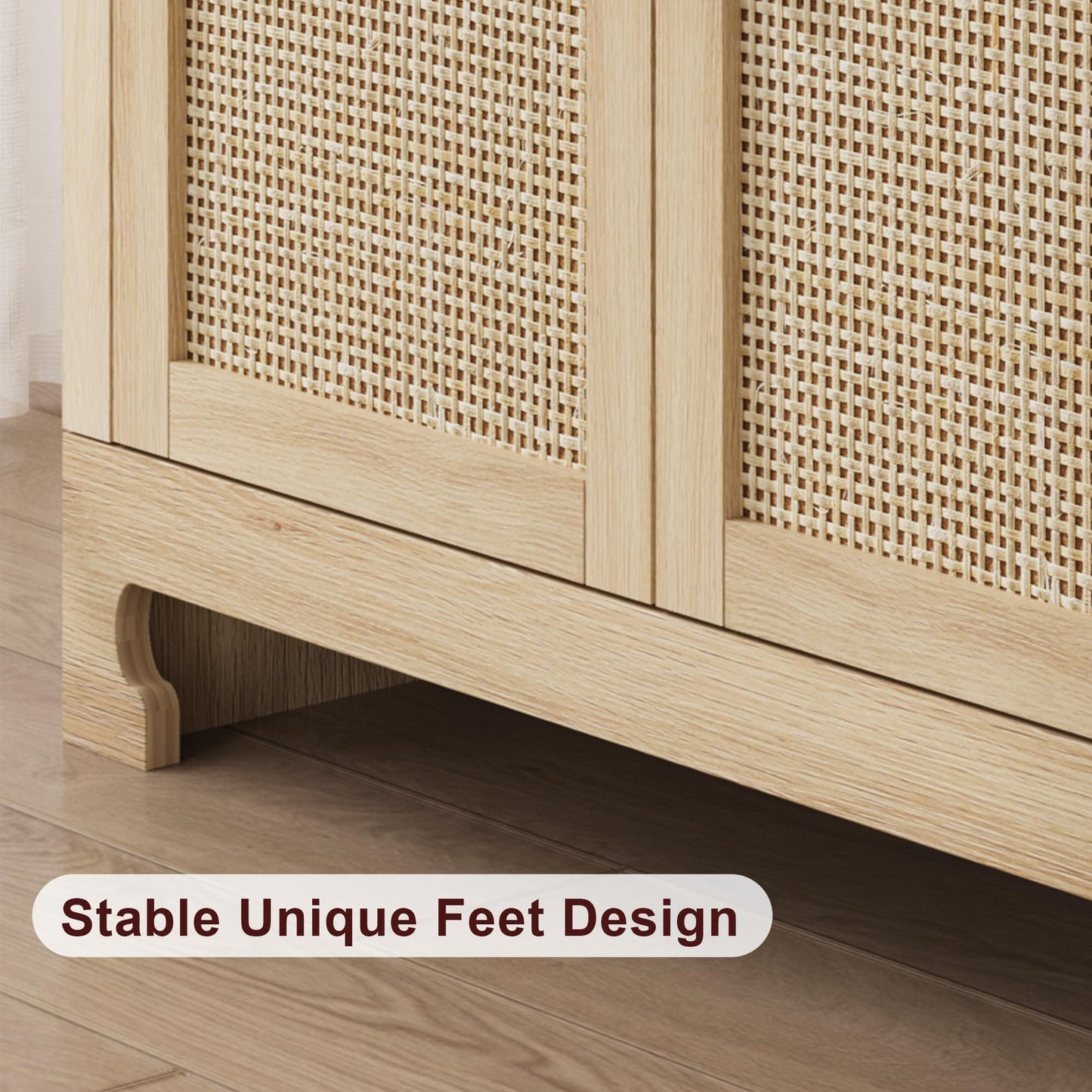 Garvee 40 in Modern Boho Storage Cabinet with Woven Rattan Doors - Adjustable Shelf, Multifunctional TV Stand, Coffee Bar & Entryway Console Table for Kitchen, Living Room (Oak Brown)