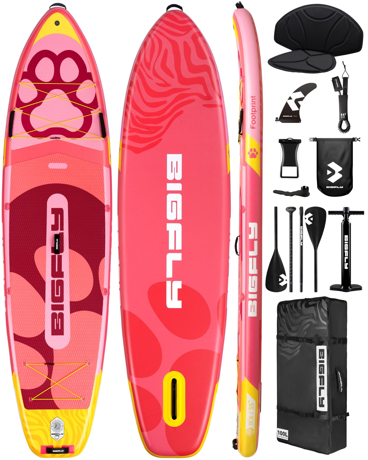 BIGFLY 11'6"x35"x6" Inflatable Non-Slip Stand Up Paddle Boards with Kayak Paddle 4pcs, Kayak Seat, Anti-Slip Scratch Resistant Widened SUP Board for Pet Dog Family Board Travel Leisure