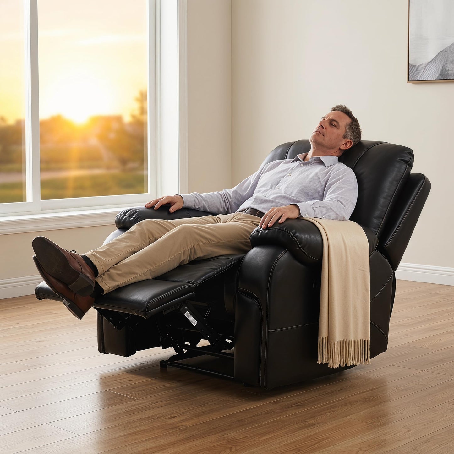 Trygoal Power Reclining Chair, Single Electric Recliner Furniture with USB Charging Port, Breathable PU Leather Recliners for Home Theater Seating, Living Room, Apartment, Black