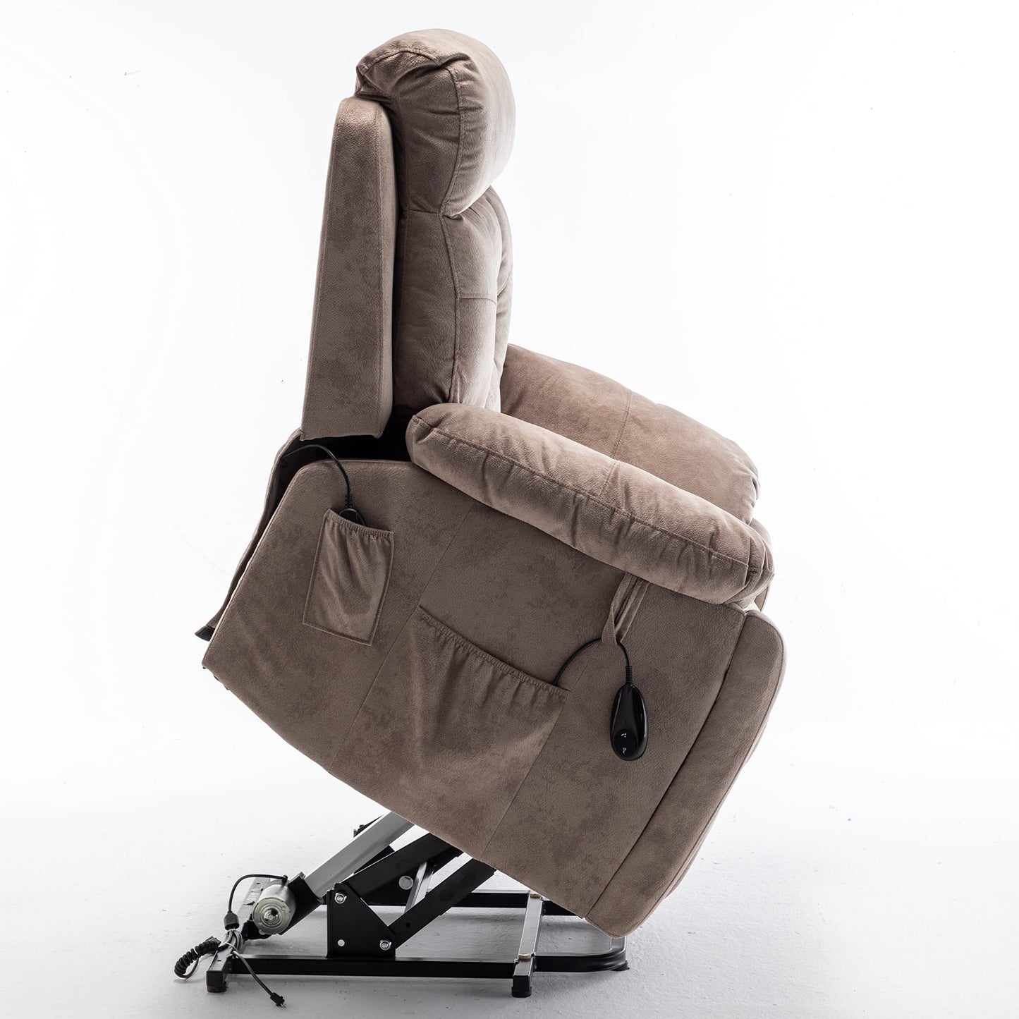 Acosure Electric Power Lift Relax Velvet Sofa Recliners Chair Living Room Furniture,German OKIN Motor,with/8-Point Vibration/5 Modes Massage/Lumbar Heating/Cup Holder,for Elderly,Light Tan, 40.94" D