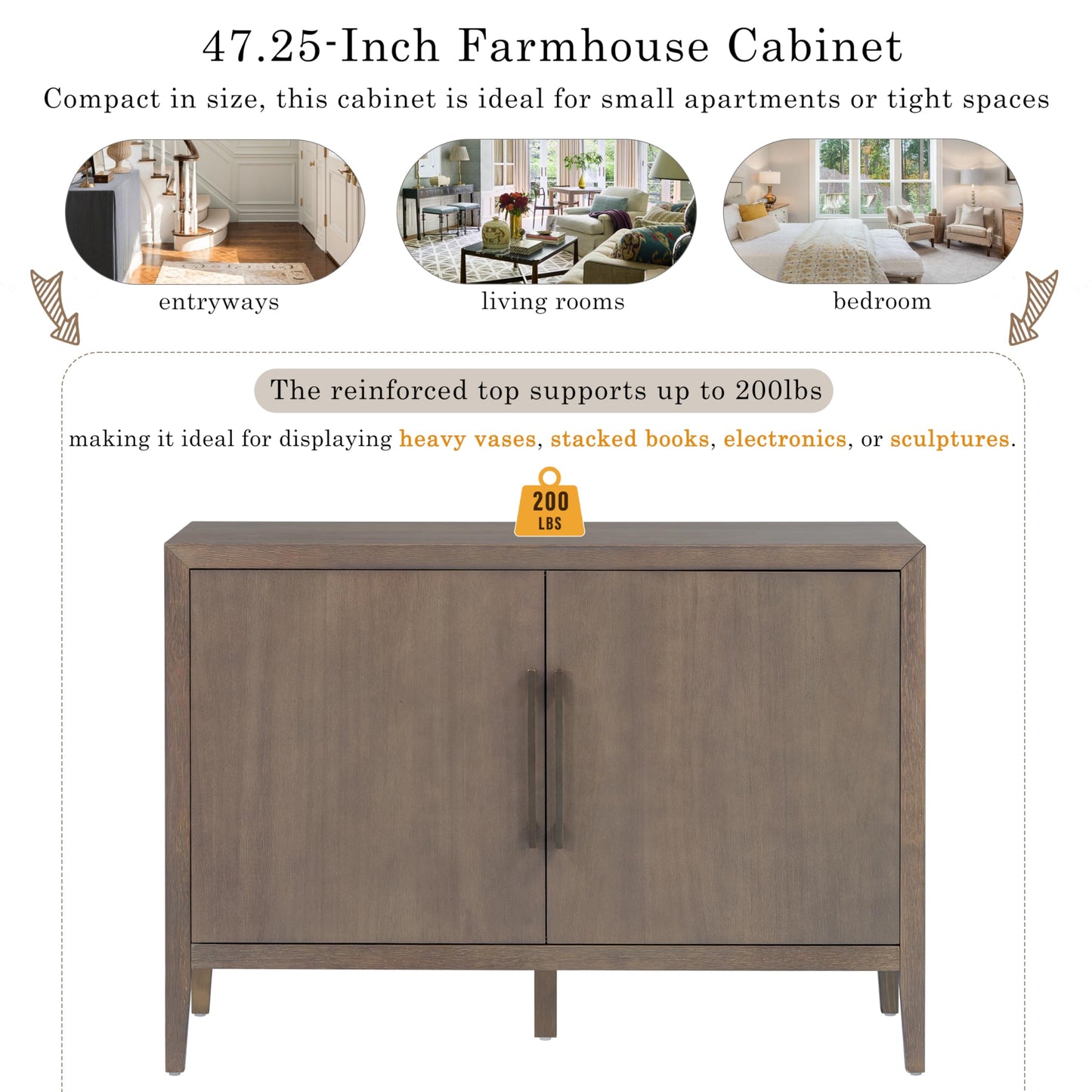 Merax Wood Farmhouse Buffet Sideboard with Metal Handles and 2 Doors
