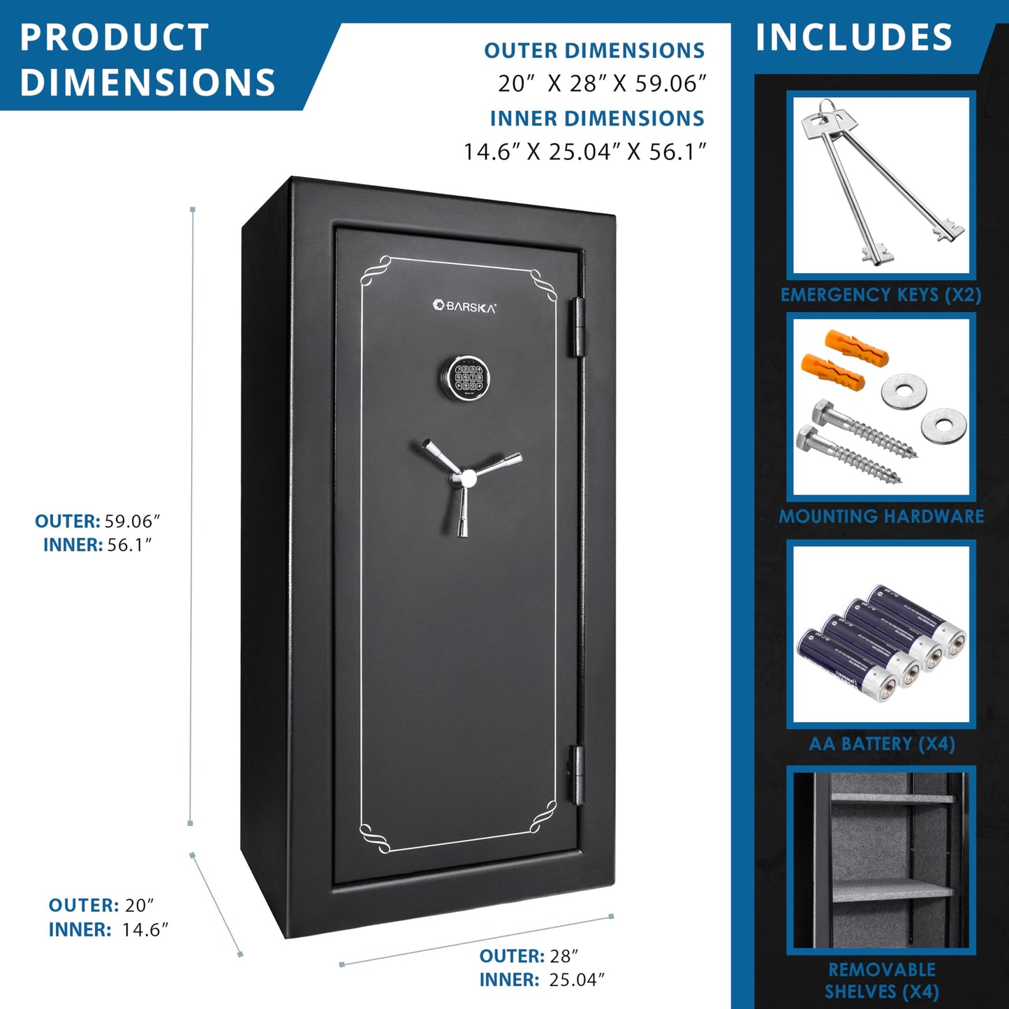 BARSKA Digital Keypad Fireproof Security Long Gun Safe Vault with Lock Out Mode, Silent Mode, Safe Alarm, Low Battery Warning - 11.87 Cu Ft Fire Safe - DOJ Approve - Gun Locker Safe Rifles and Pistols