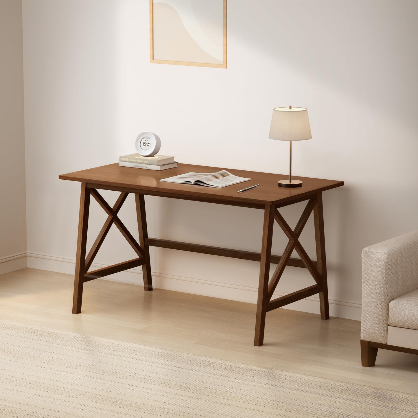 NELYE Modern Solid Wood Desk - 48" Simple Computer Table for Home Office Study Writing Workstation in Walnut, 48" W x 24" D