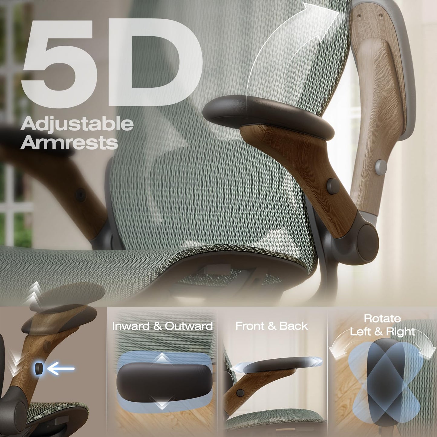 ELABEST X100 Ergonomic Mesh Office Chair with Footrest, Big and Tall Hone Desk Chair with 5D Flip-Up Arms, Adjustable 3D Lumbar Support,Gaming & Executive Computer Chairs