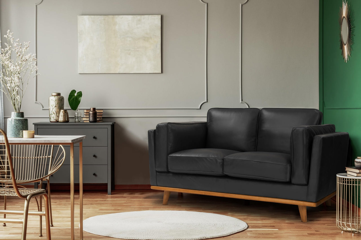 Valencia Artisan Full Leather Loveseat Sofa 66”| Pure Full Italian Nappa Leather Couch, Solid Wood Accent, Ultimate Comfort, Black