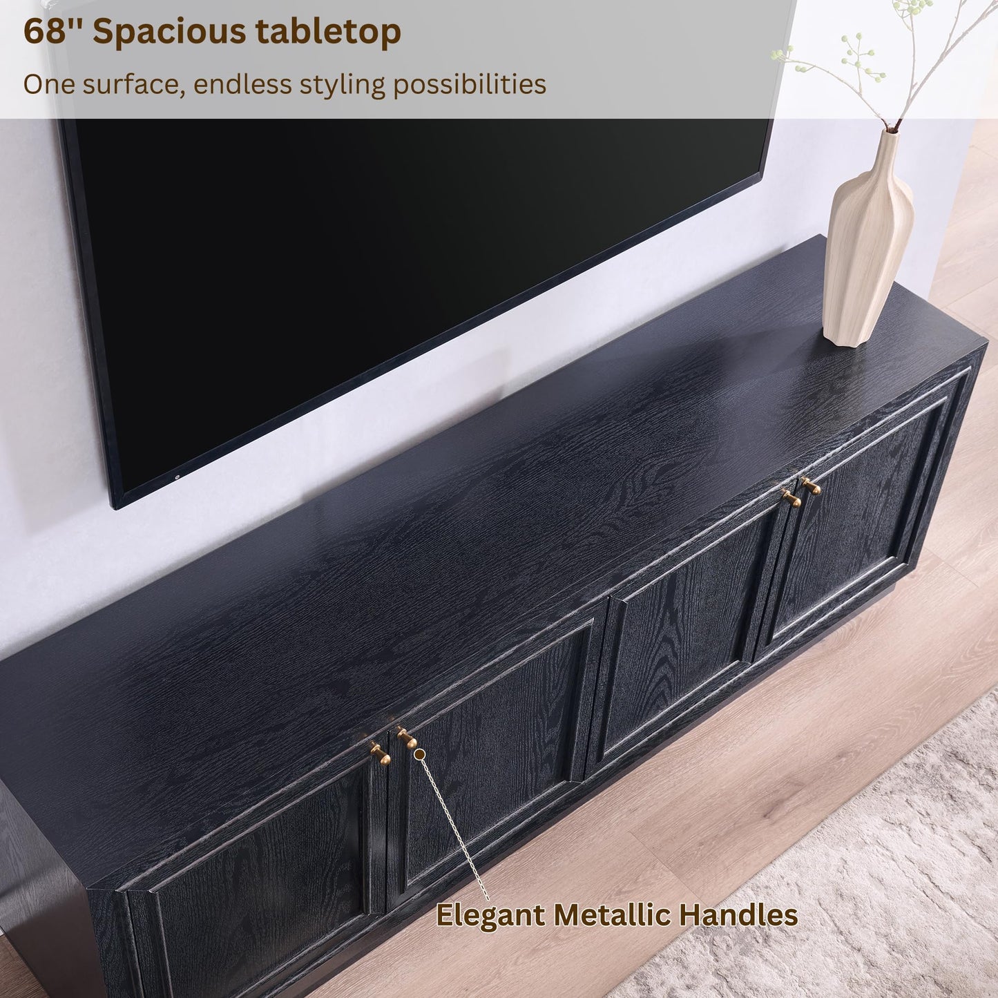ACCOHOHO Farmhouse TV Stand, 68" Entertainment Center with 2 Base, Media Console Table for Living Room, TV Console with Storage Cabinets, for TV up to 75 Inches,Charcoal Black