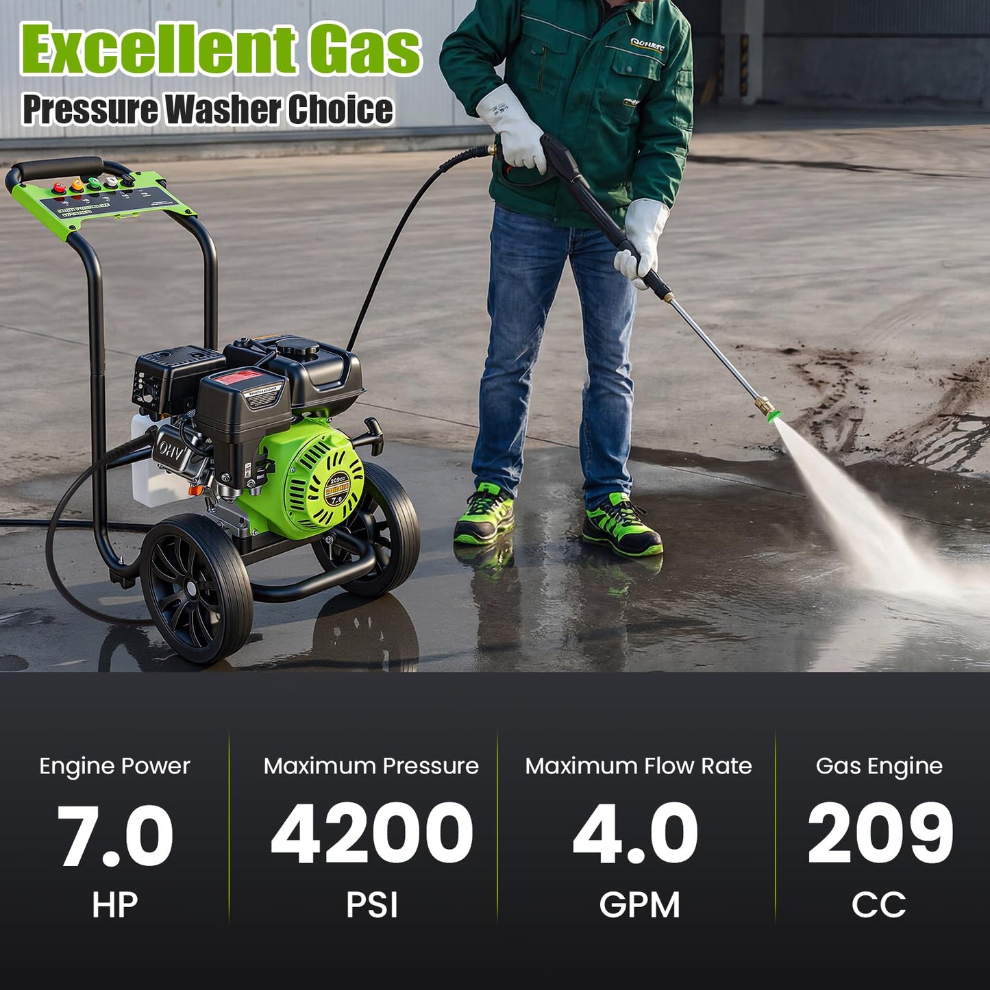 Gas Powered Pressure Washer 4200 PSI Gas Power Washer 4.0 GPM 209CC Commercial High Pressure Washer, with Spray Gun and Extension Wand, 5 Quick Connect Nozzles, Copper Pump,EPA/CARB/ETL