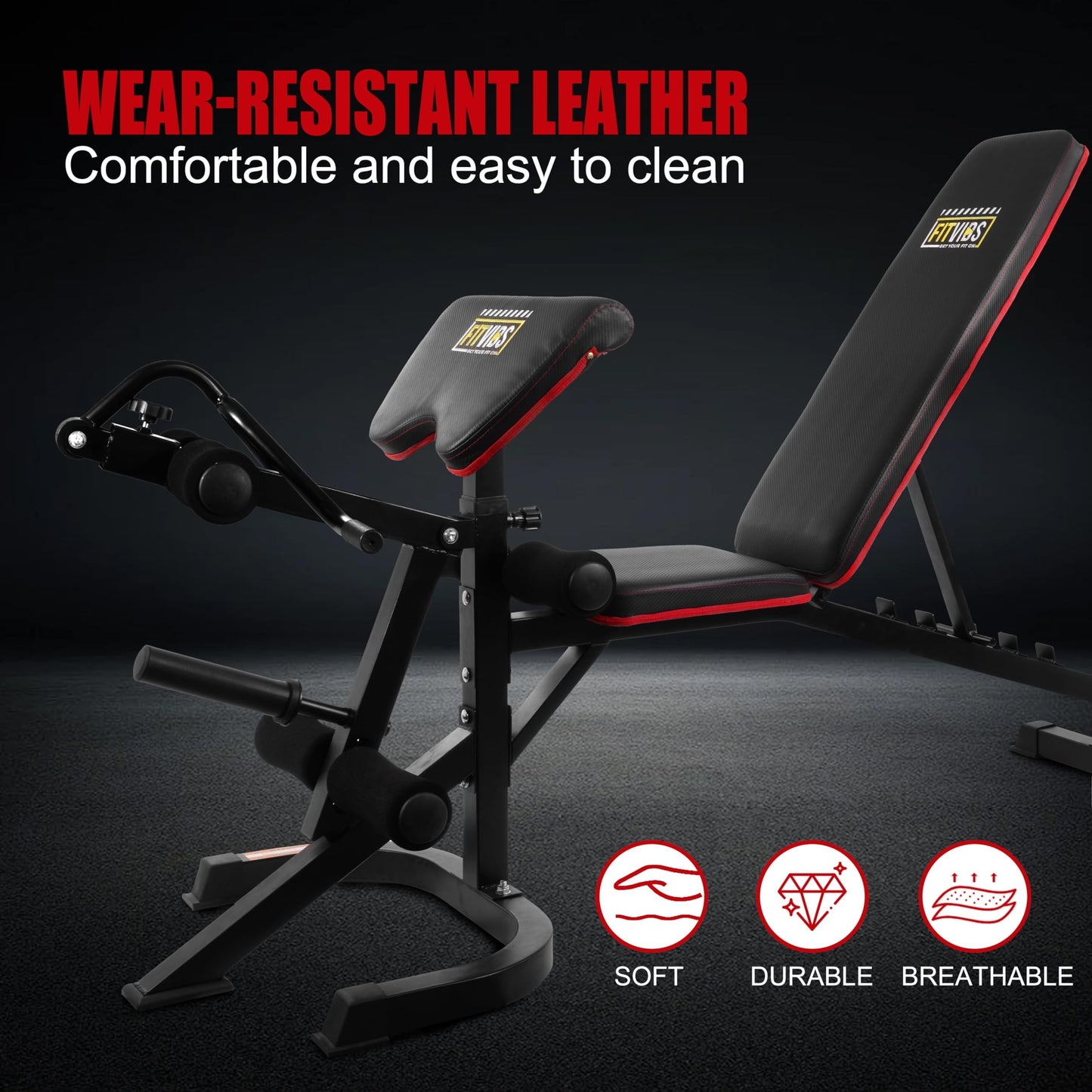 Fitvids Adjustable Weight Bench for Home Gym, 6-Position Utility Workout Bench with Leg Extension and Curl Machine, Preacher Pad, V-Handle, Weight Plate Holder, Heavy Duty Frame for Full Body Exercise
